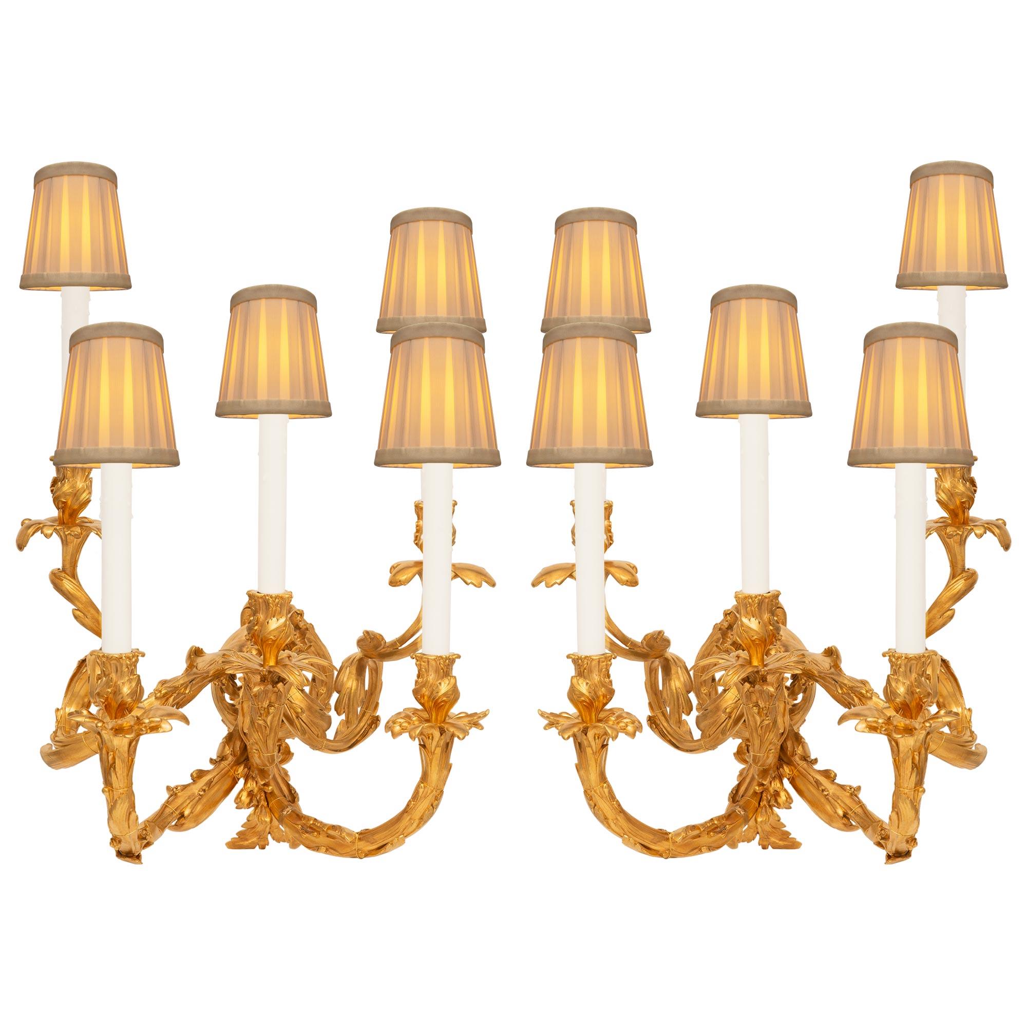 Pair Of French Mid 19th Century Louis XV St. Ormolu Sconces For Sale