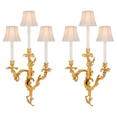 Antique Pair of French Mid 19th Century Louis XV St. Ormolu Sconces