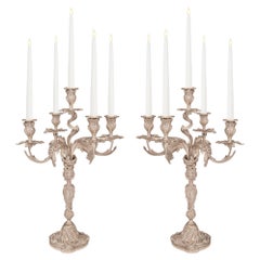 Pair of French Mid-19th Century Louis XV Style Bronze Five-Arm Candelabras