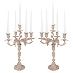 Antique Pair of French Mid-19th Century Louis XV Style Bronze Five-Arm Candelabras