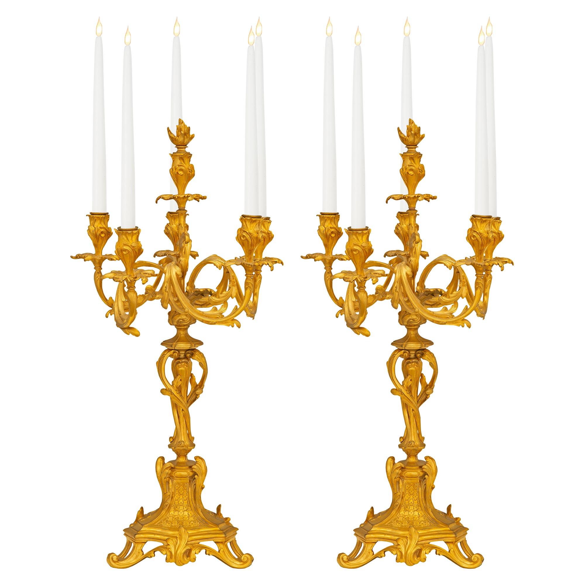 Pair of Regency OrmoluMounted Cut Glass ThreeLight Candelabra For