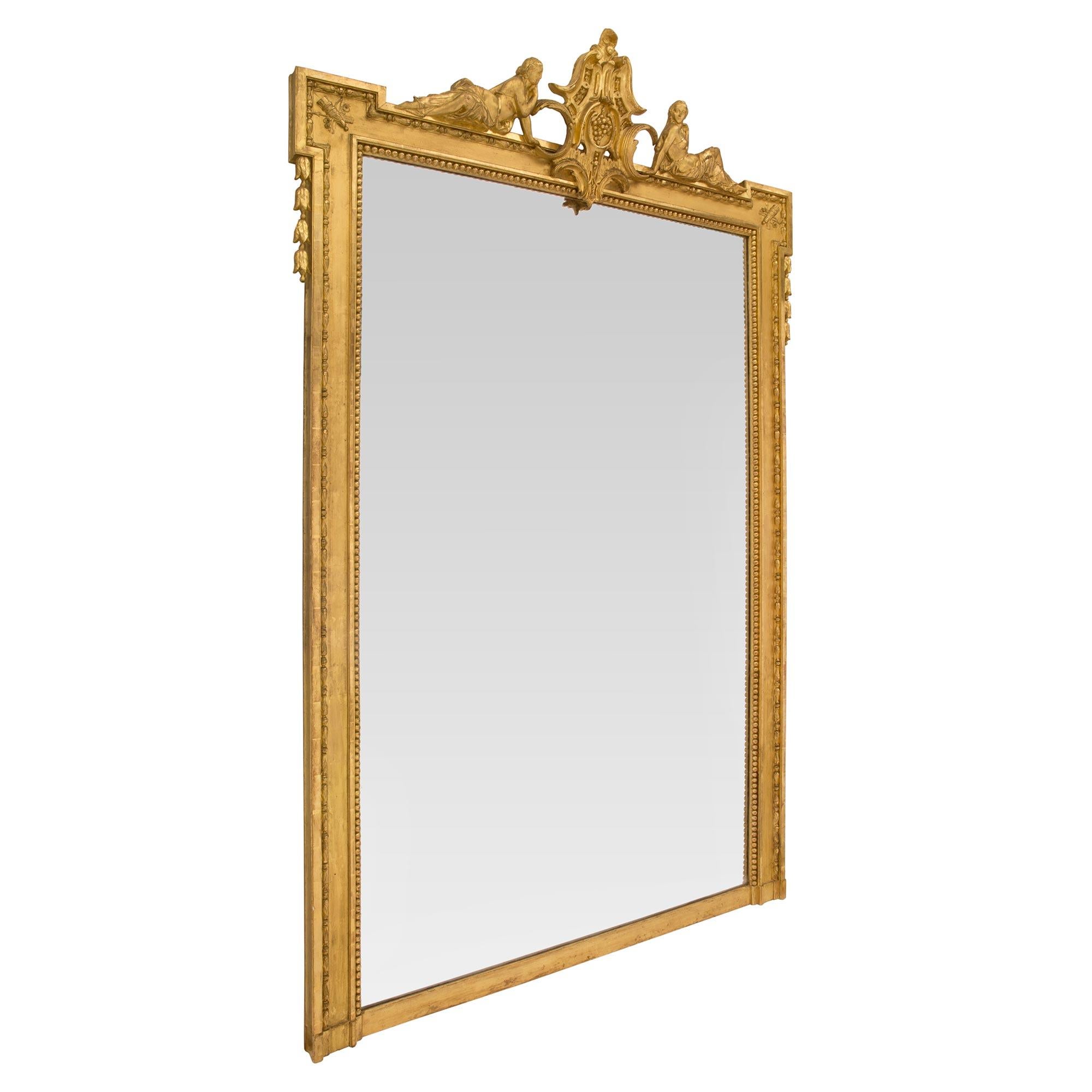 Pair of French Mid 19th Century Louis XVI St. Giltwood Mirrors In Good Condition For Sale In West Palm Beach, FL