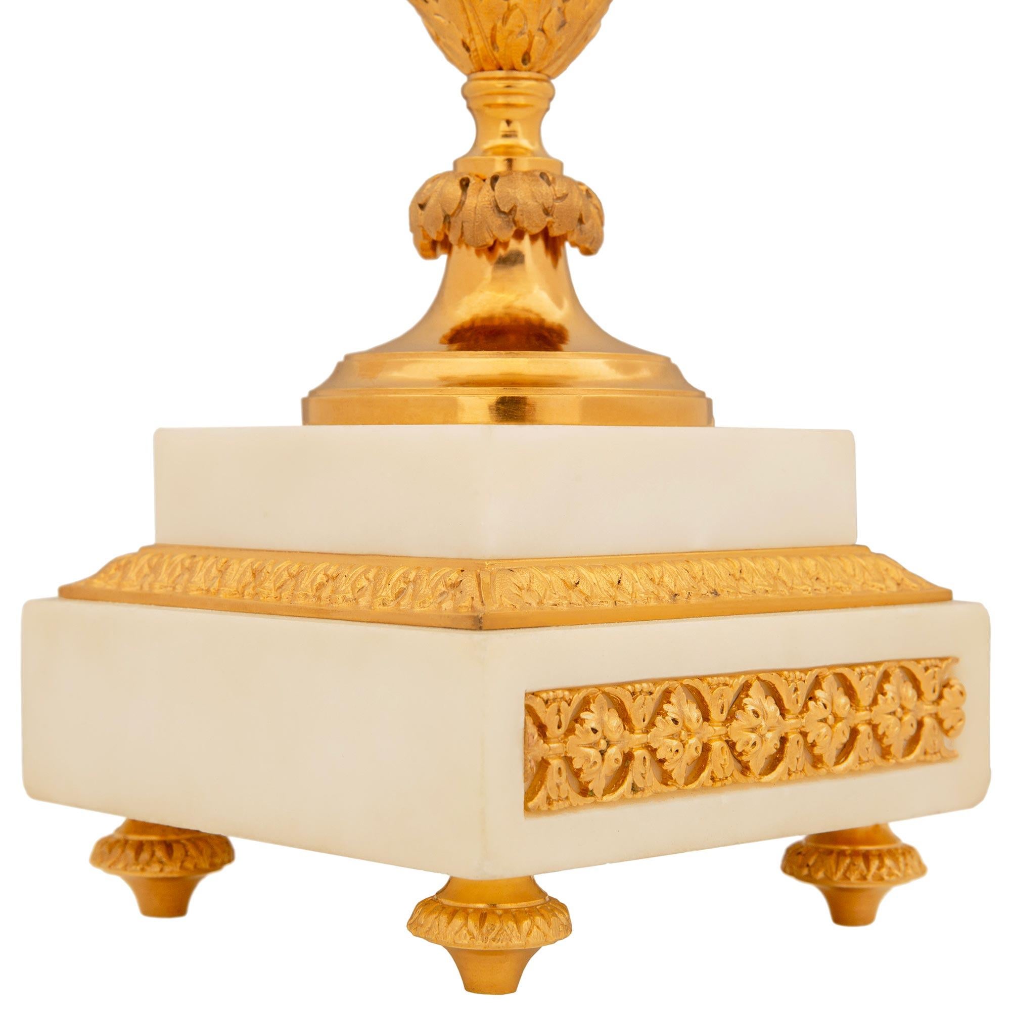 Pair of French Mid-19th Century Louis XVI st. Marble and Ormolu Candelabras For Sale 7