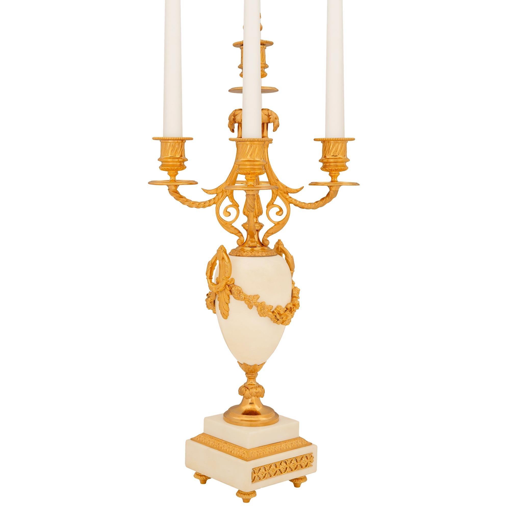 Pair of French Mid-19th Century Louis XVI st. Marble and Ormolu Candelabras In Good Condition For Sale In West Palm Beach, FL