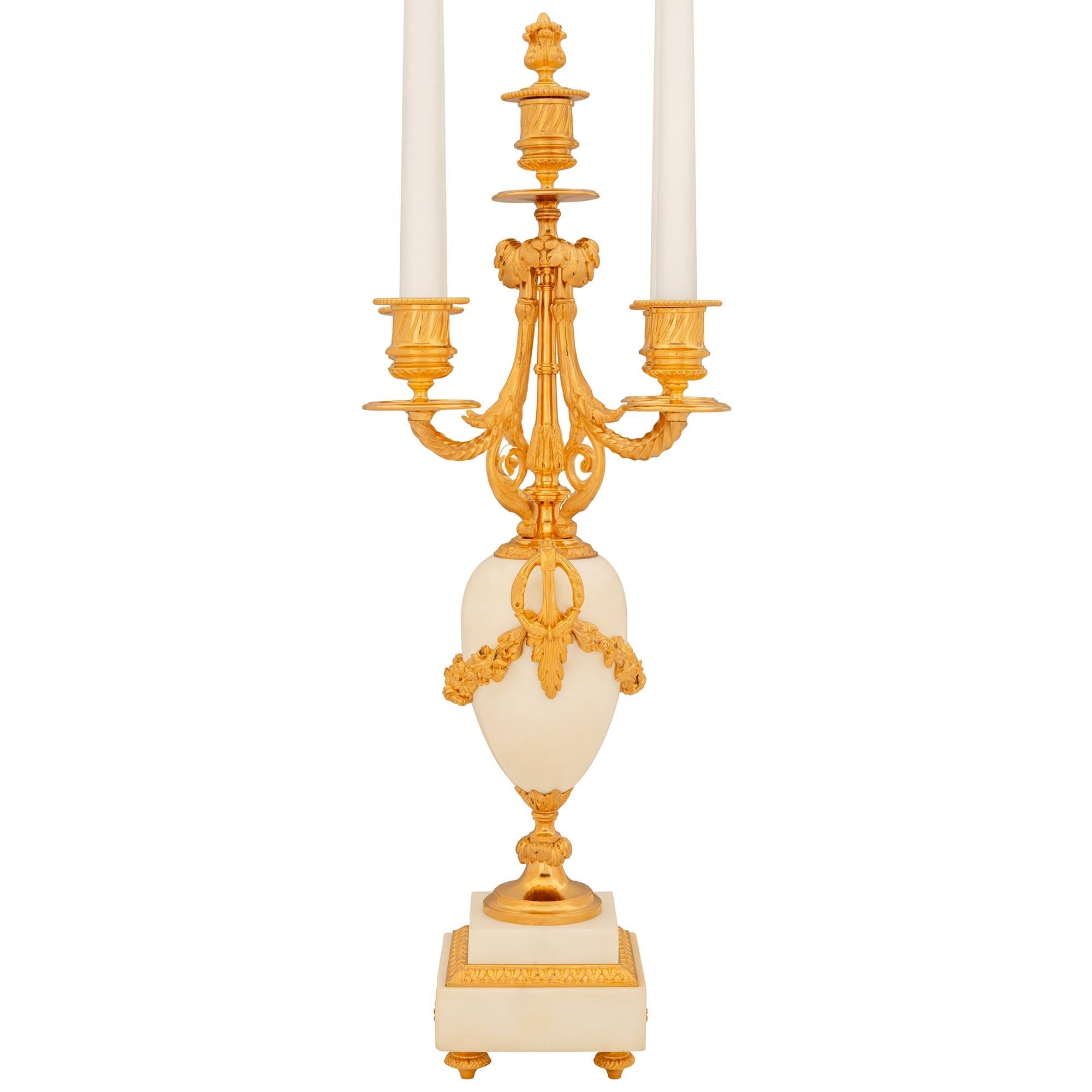 Pair of French Mid-19th Century Louis XVI st. Marble and Ormolu Candelabras For Sale 1