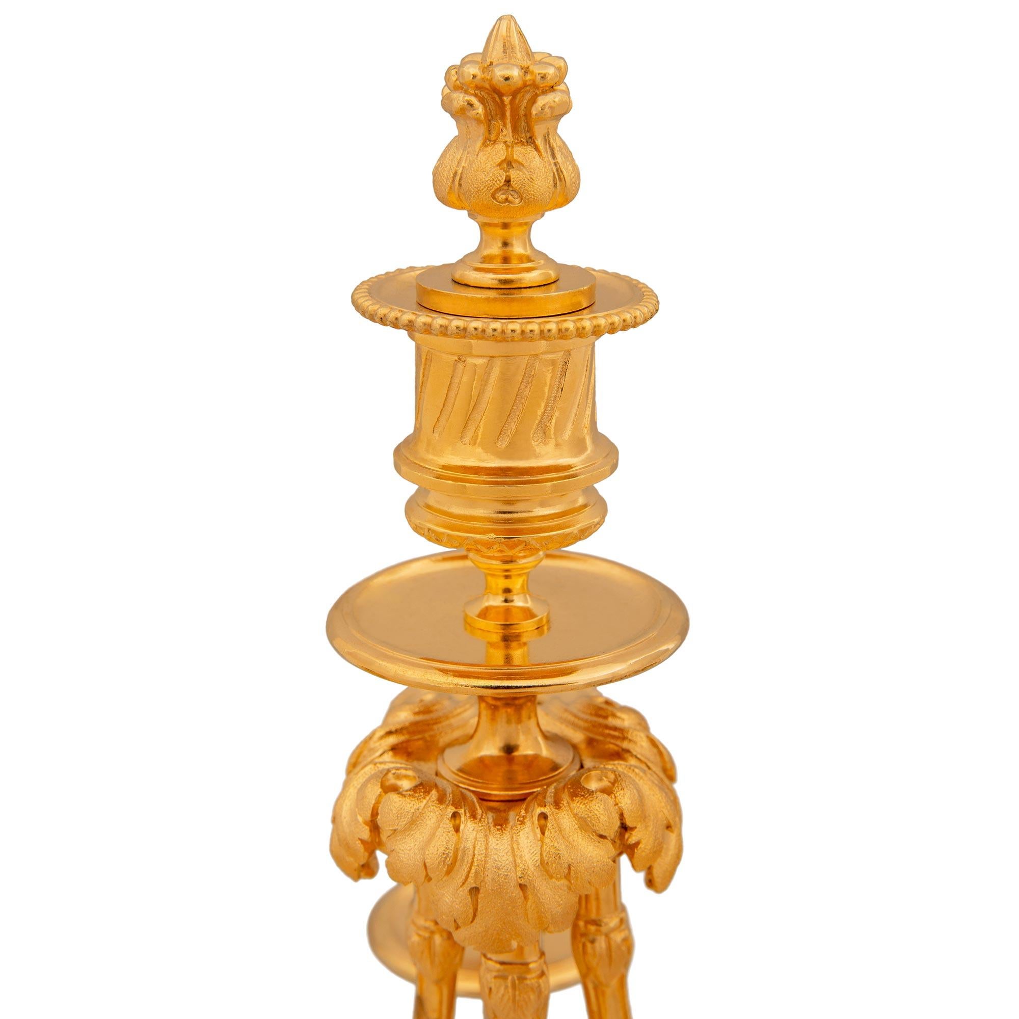 Pair of French Mid-19th Century Louis XVI st. Marble and Ormolu Candelabras For Sale 3