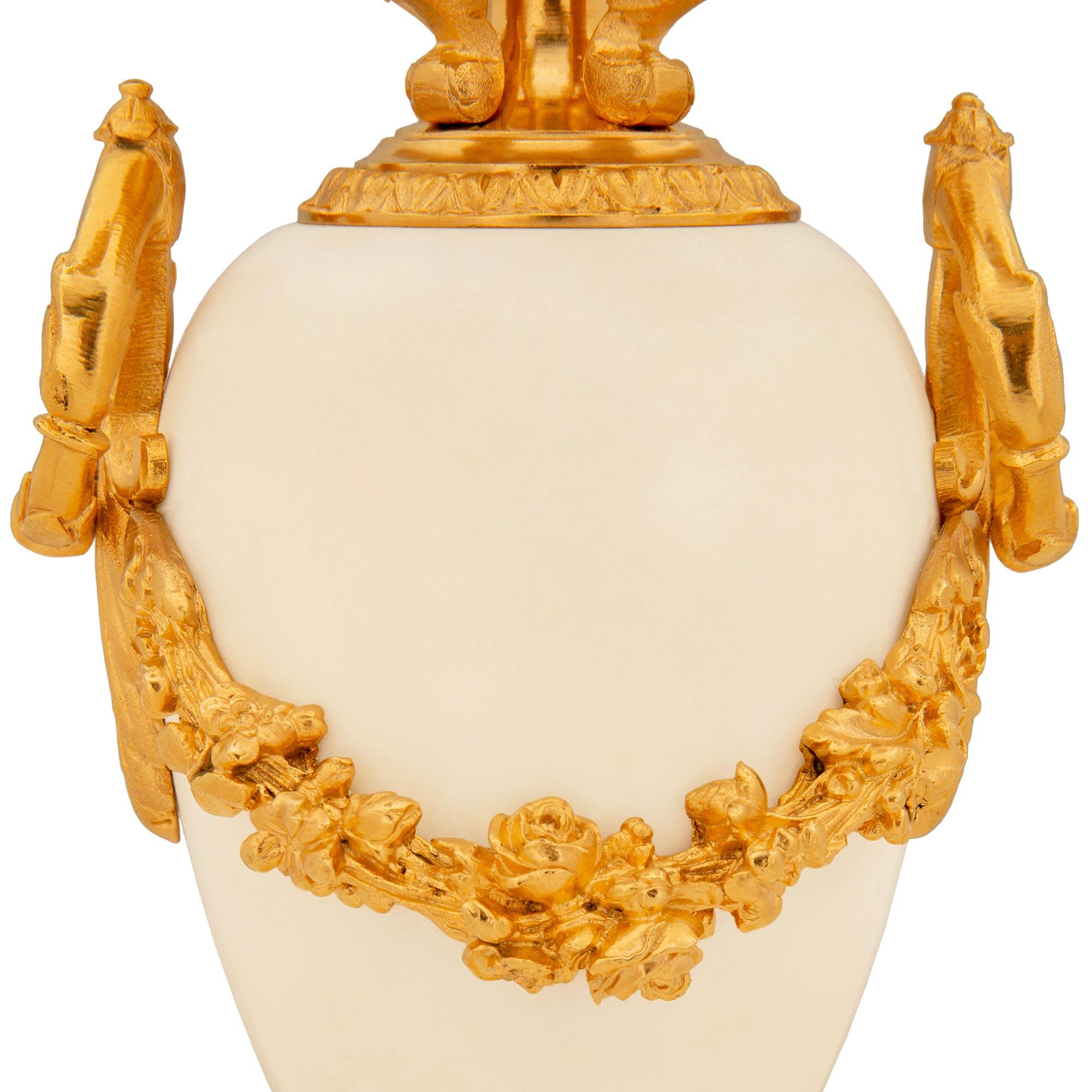 Pair of French Mid-19th Century Louis XVI st. Marble and Ormolu Candelabras For Sale 4