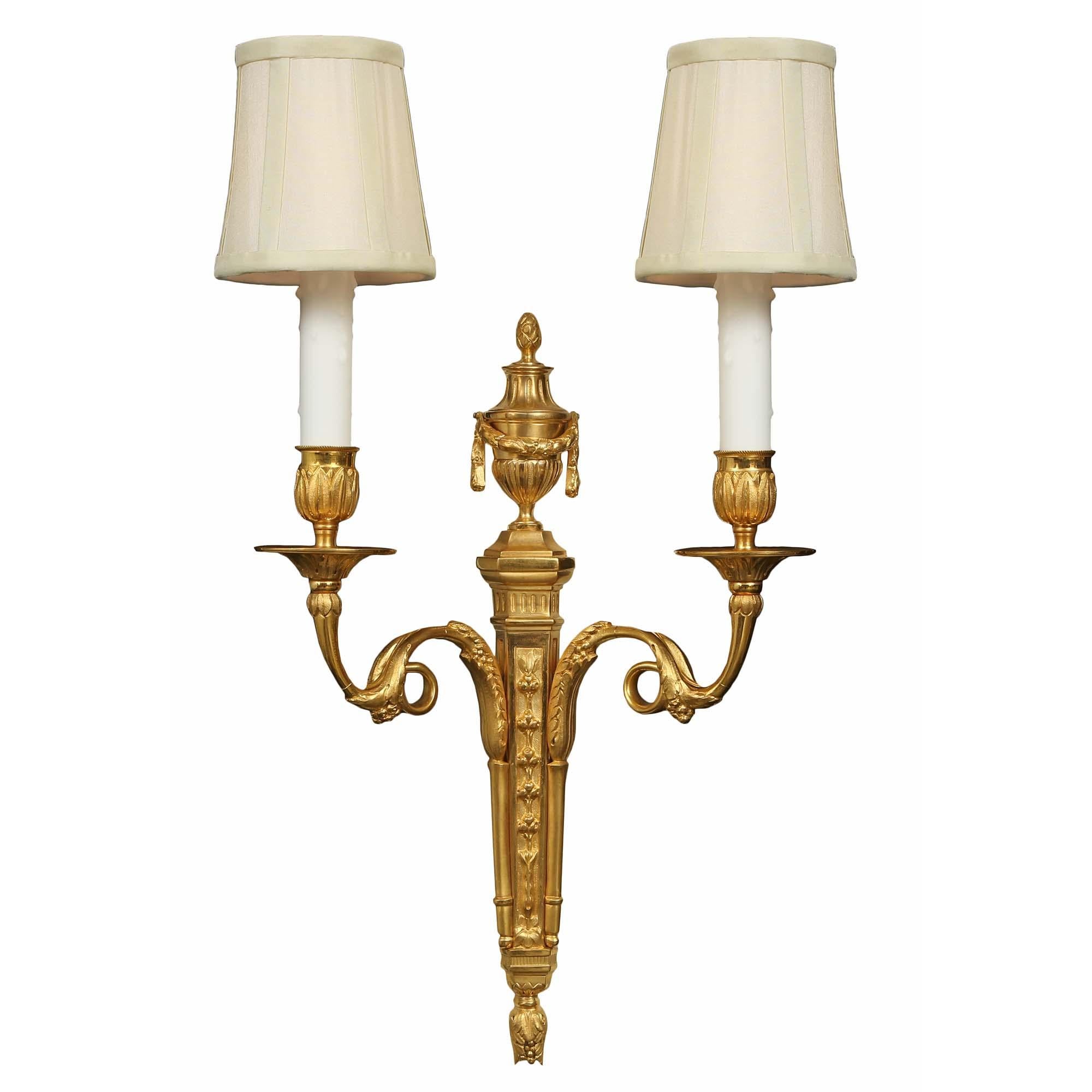 Pair of French Mid 19th Century Louis XVI St. Ormolu Sconces In Good Condition In West Palm Beach, FL