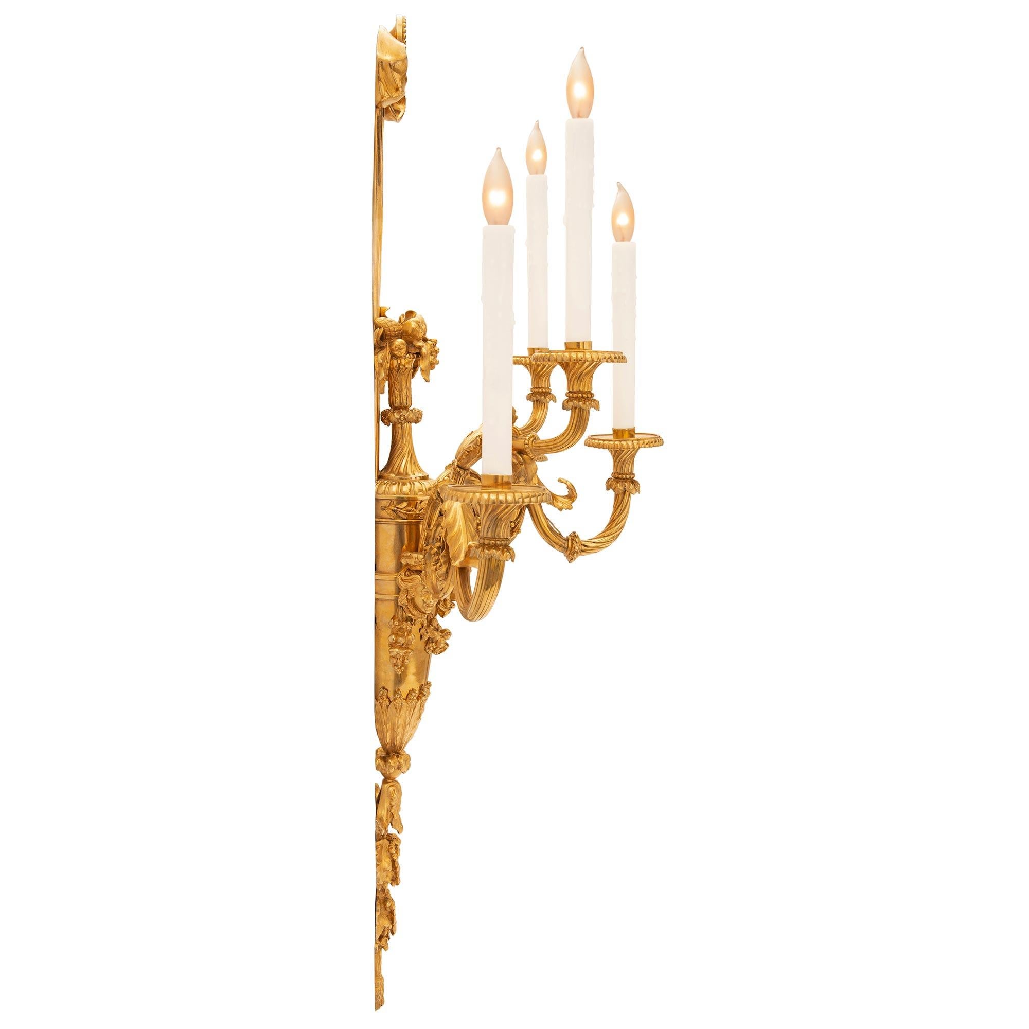 Pair of French Mid-19th Century Louis XVI St. Ormolu Sconces In Good Condition For Sale In West Palm Beach, FL