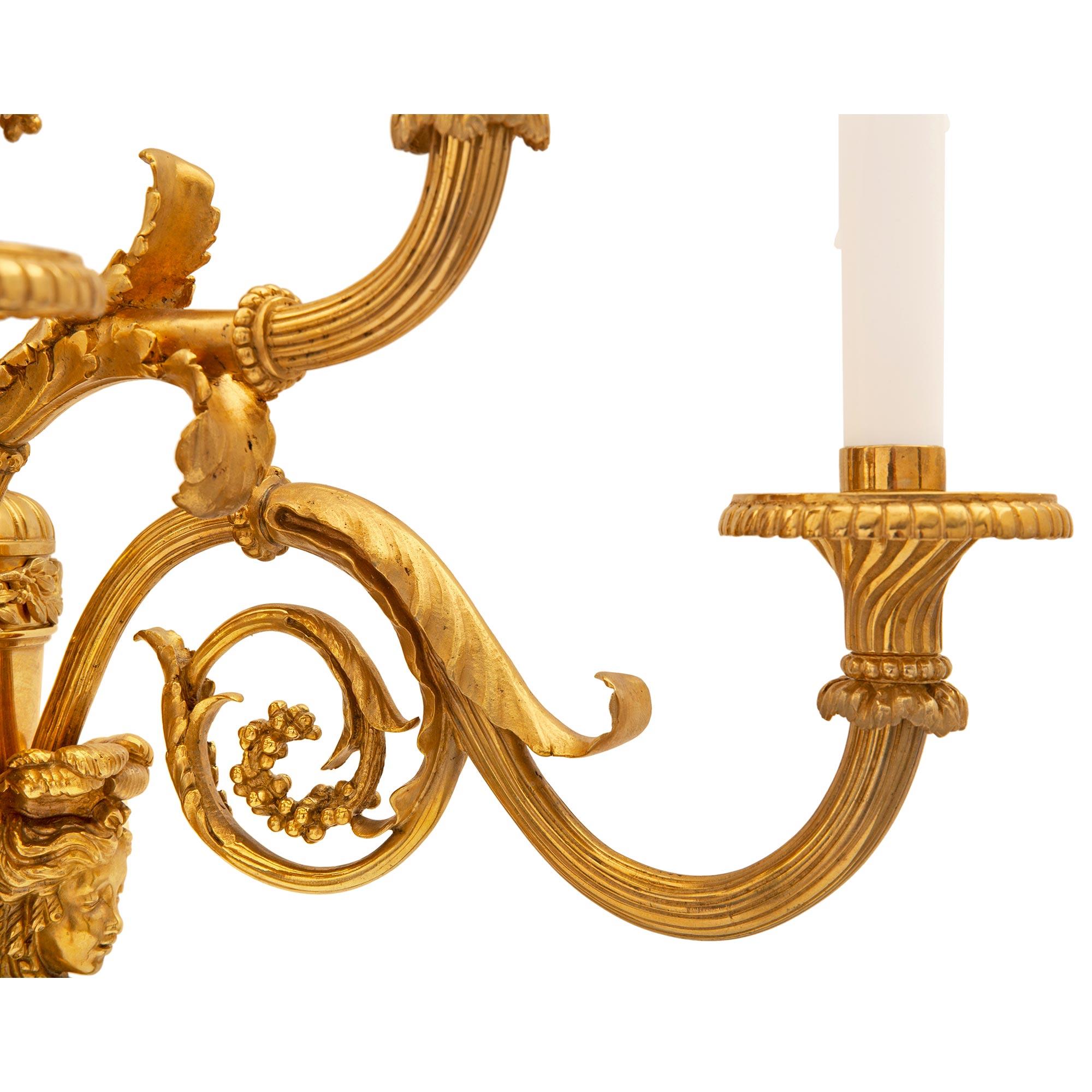 Pair of French Mid-19th Century Louis XVI St. Ormolu Sconces For Sale 3