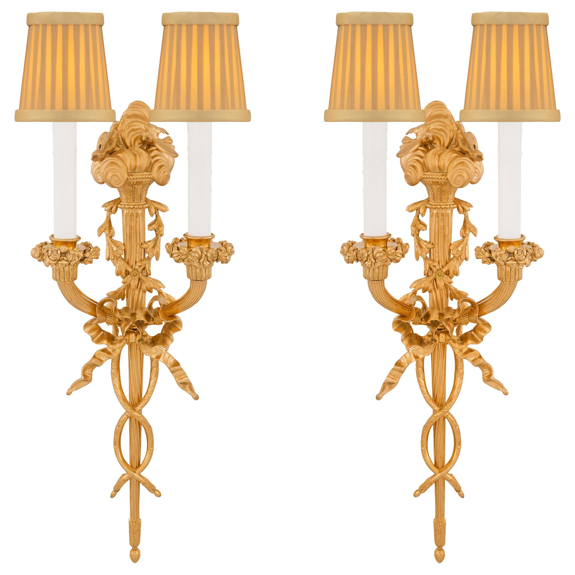 Pair of French Mid 19th Century Louis XVI St. Ormolu Sconces