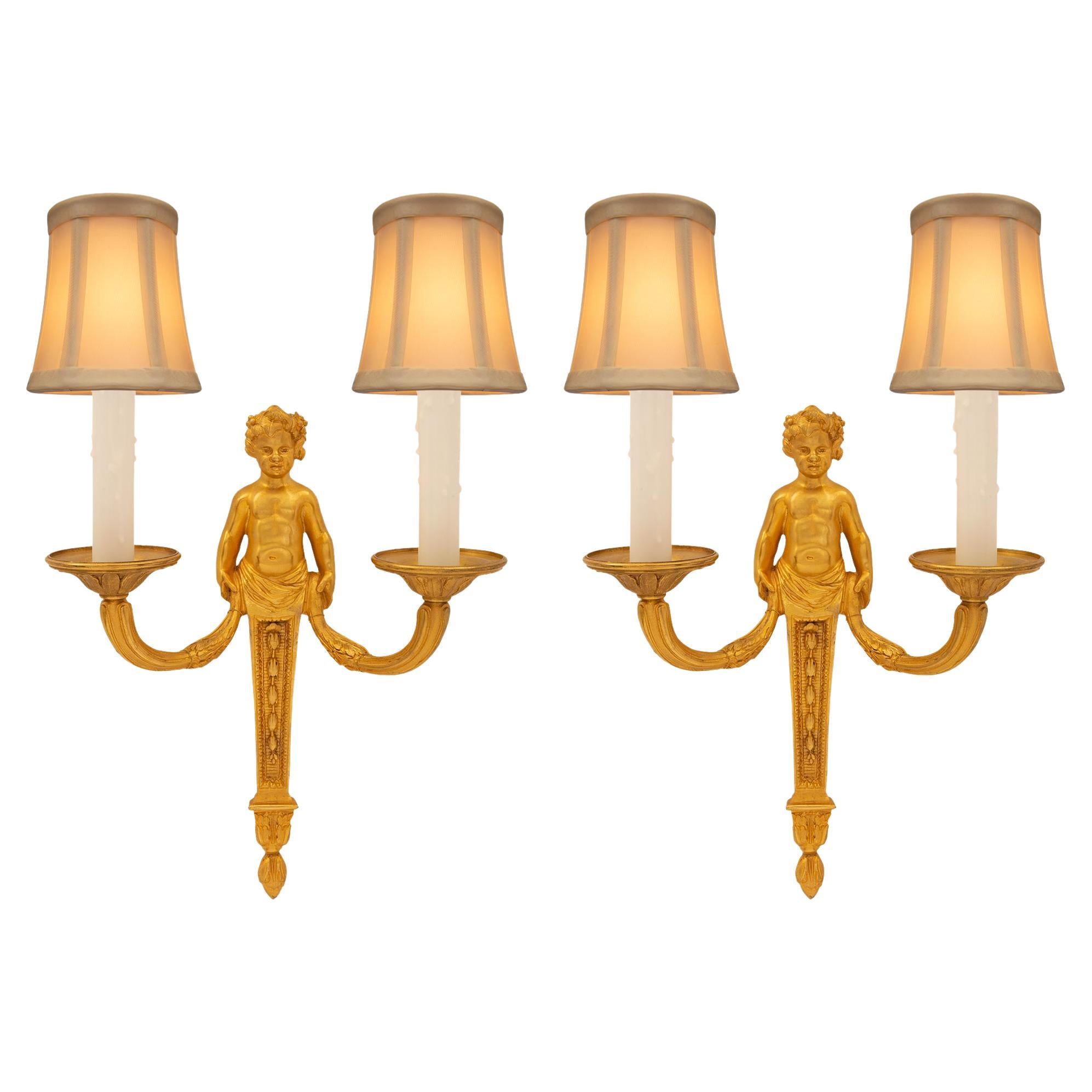 Pair of French Mid 19th Century Louis XVI St. Ormolu Sconces For Sale