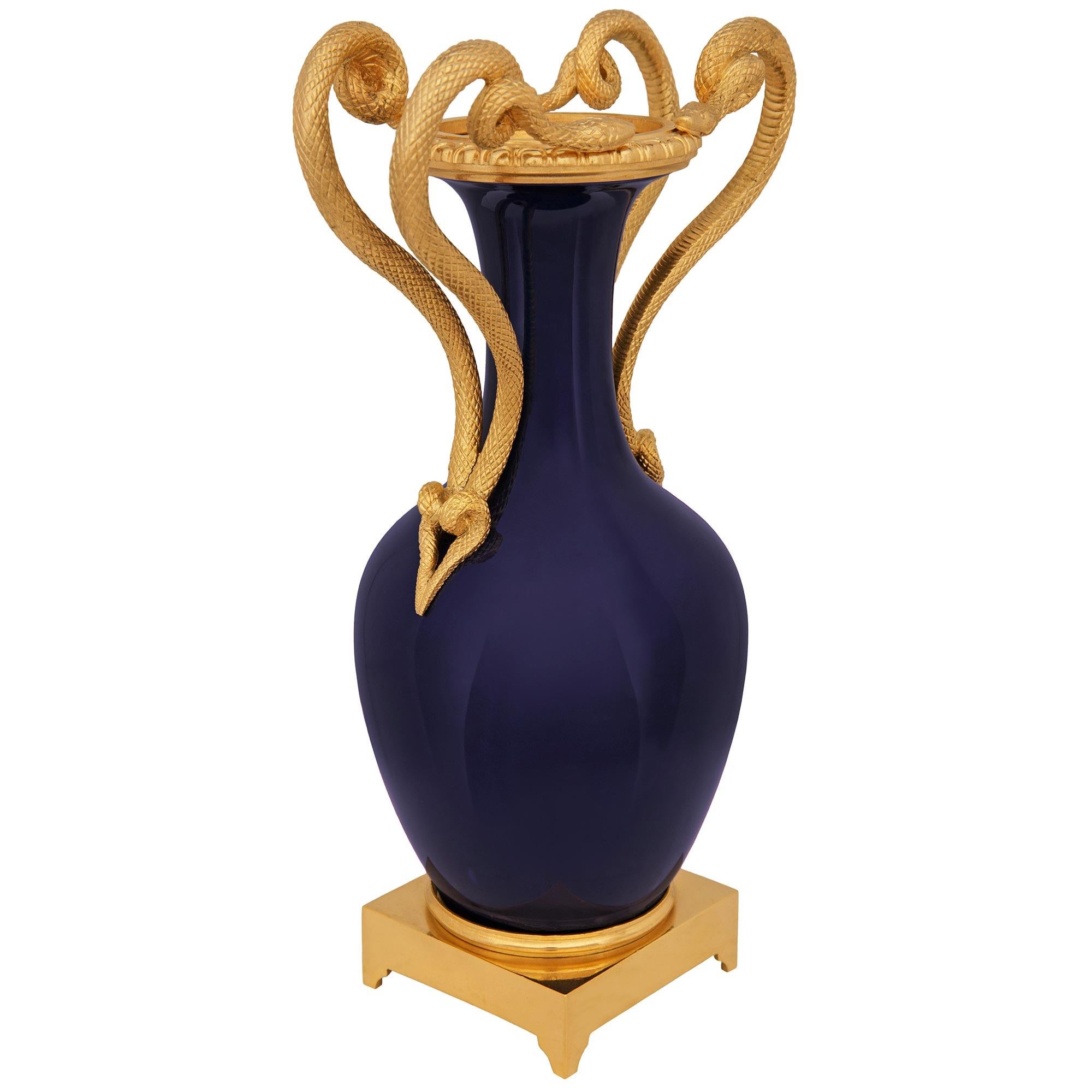 Pair of French mid 19th century Louis XVI st. Sèvres Porcelain and Ormolu vases In Good Condition For Sale In West Palm Beach, FL
