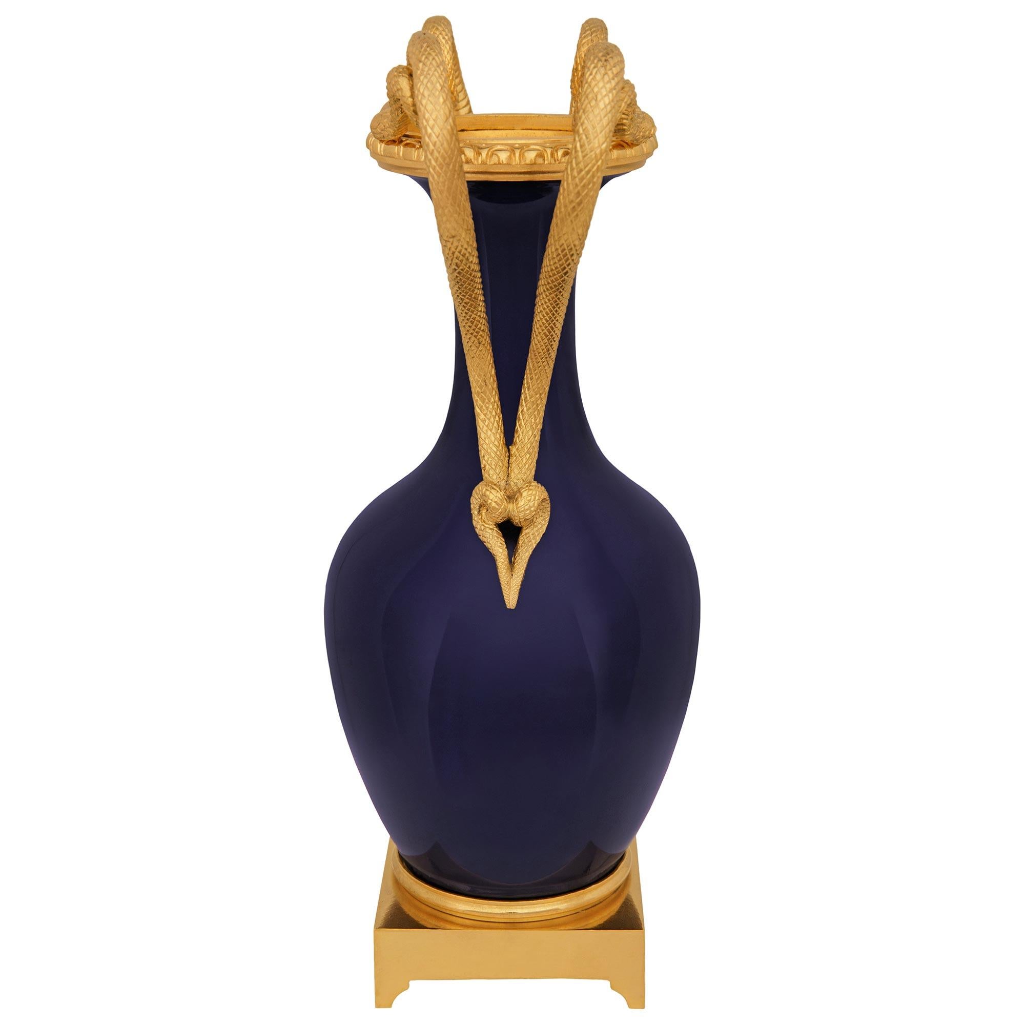 19th Century Pair of French mid 19th century Louis XVI st. Sèvres Porcelain and Ormolu vases For Sale