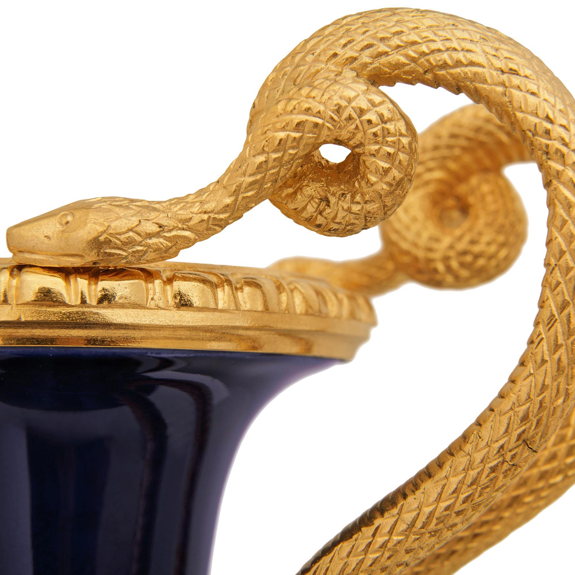 Pair of French mid 19th century Louis XVI st. Sèvres Porcelain and Ormolu vases For Sale 1