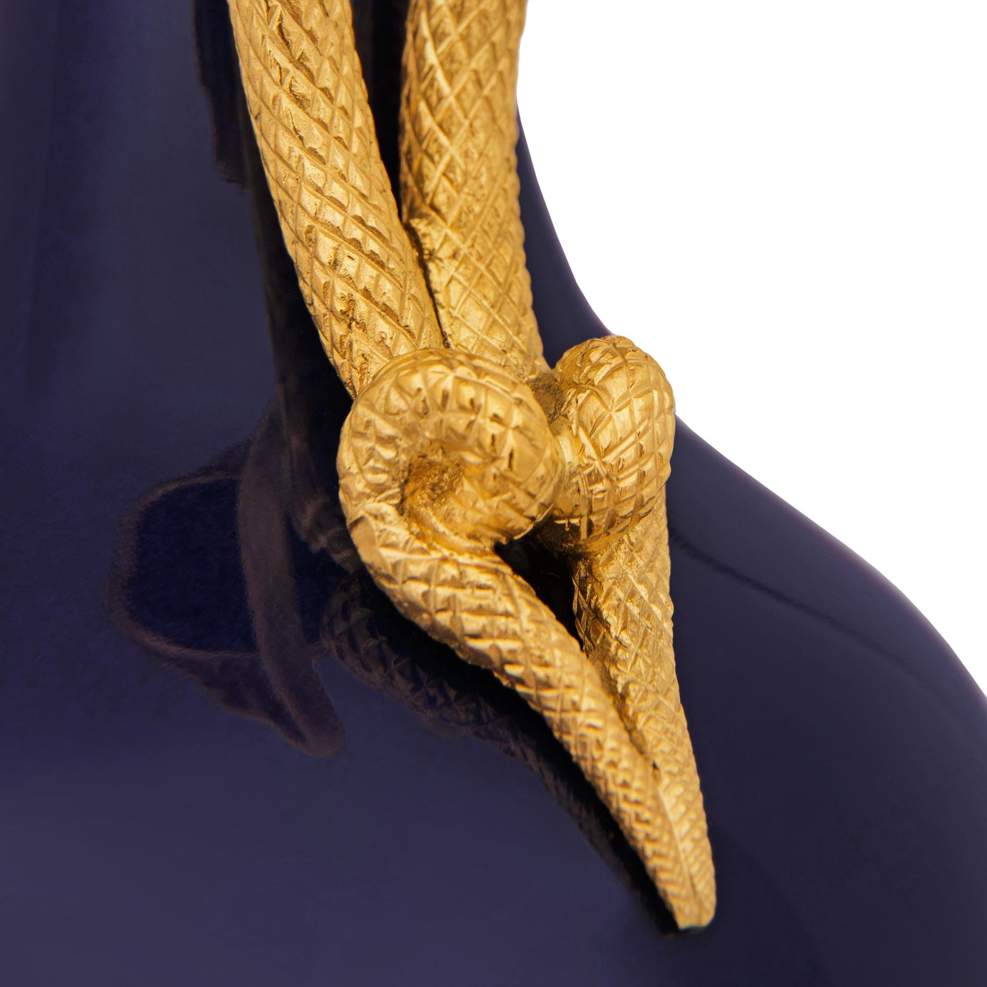 Pair of French mid 19th century Louis XVI st. Sèvres Porcelain and Ormolu vases For Sale 3