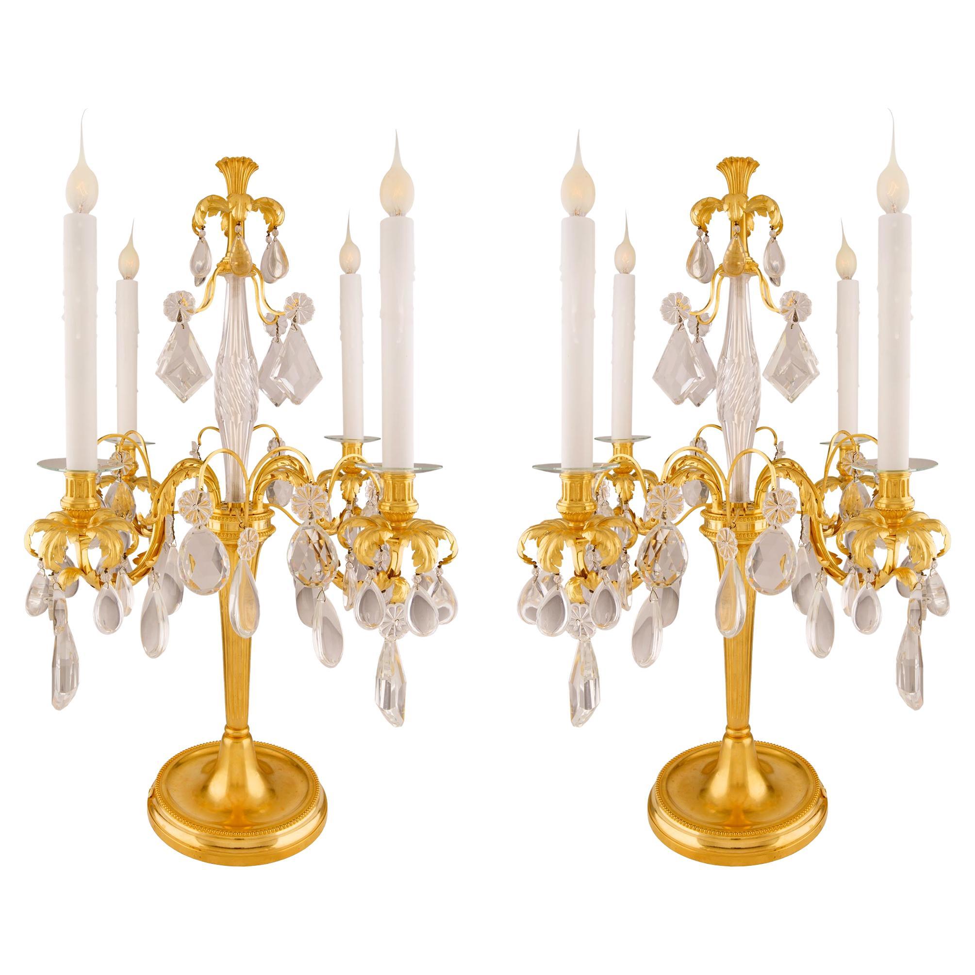 Pair of French Mid-19th Century Louis XVI Style Four-Arm Girandole Lamps For Sale