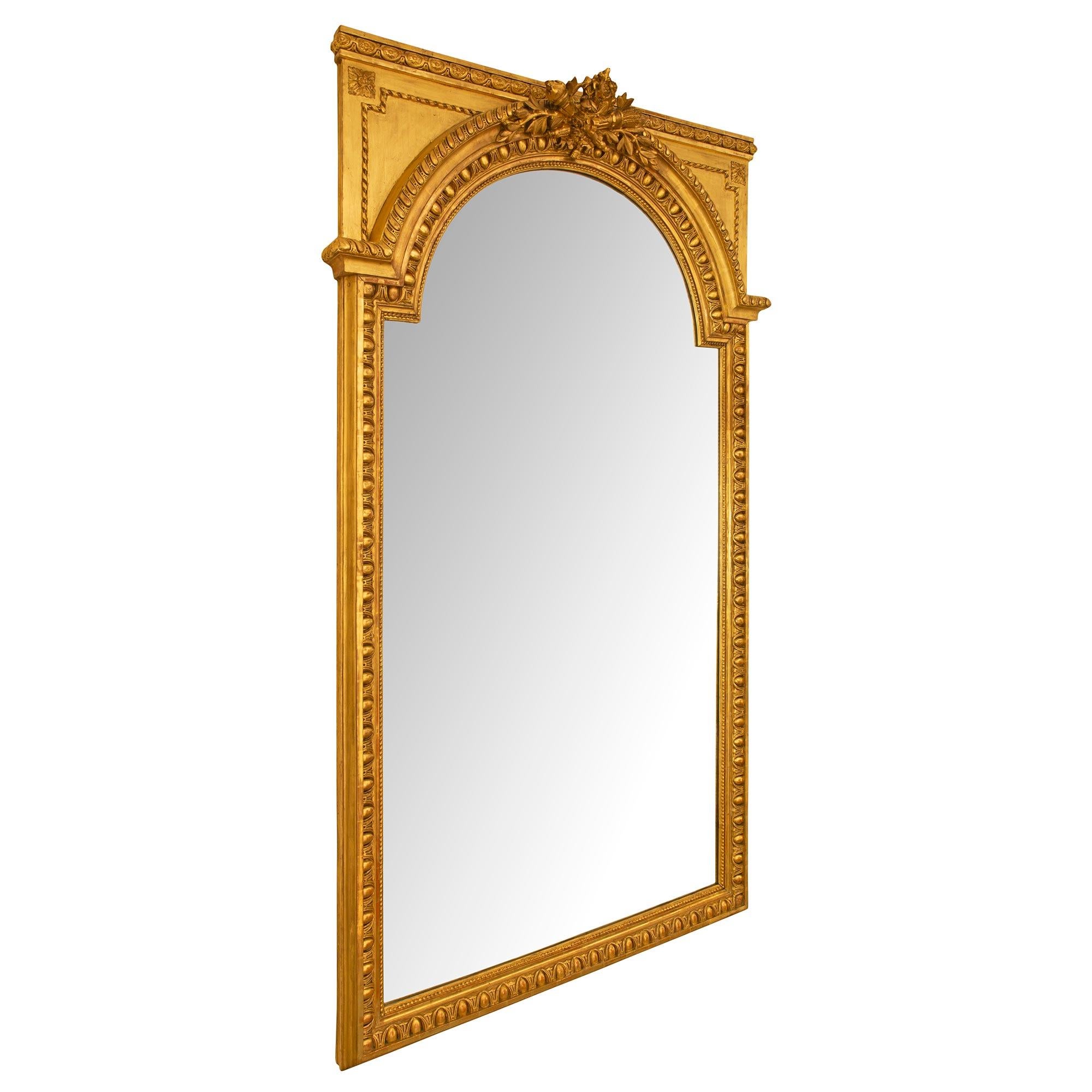 Pair of French Mid-19th Century Louis XVI Style Giltwood Mirrors In Good Condition For Sale In West Palm Beach, FL