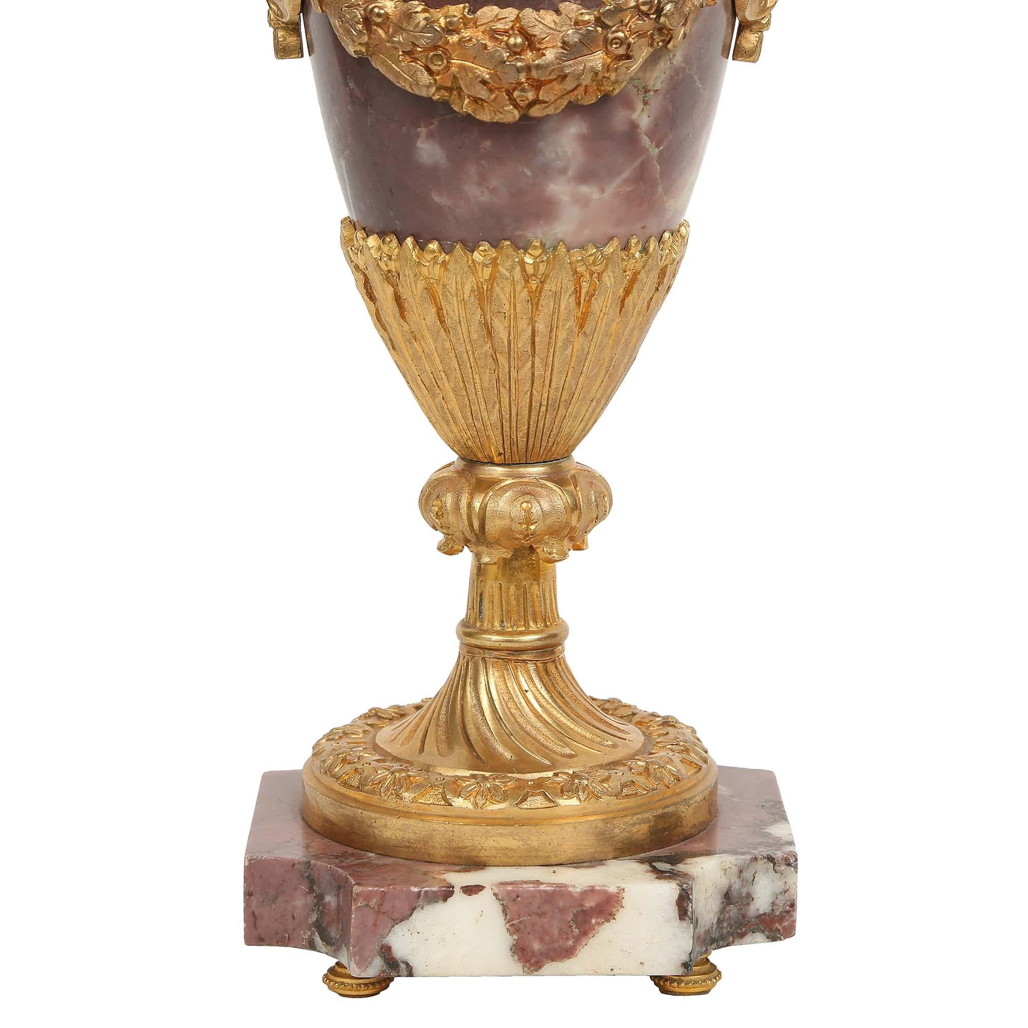 Pair of French Mid-19th Century Louis XVI Style Marble and Ormolu Cassolettes For Sale 5
