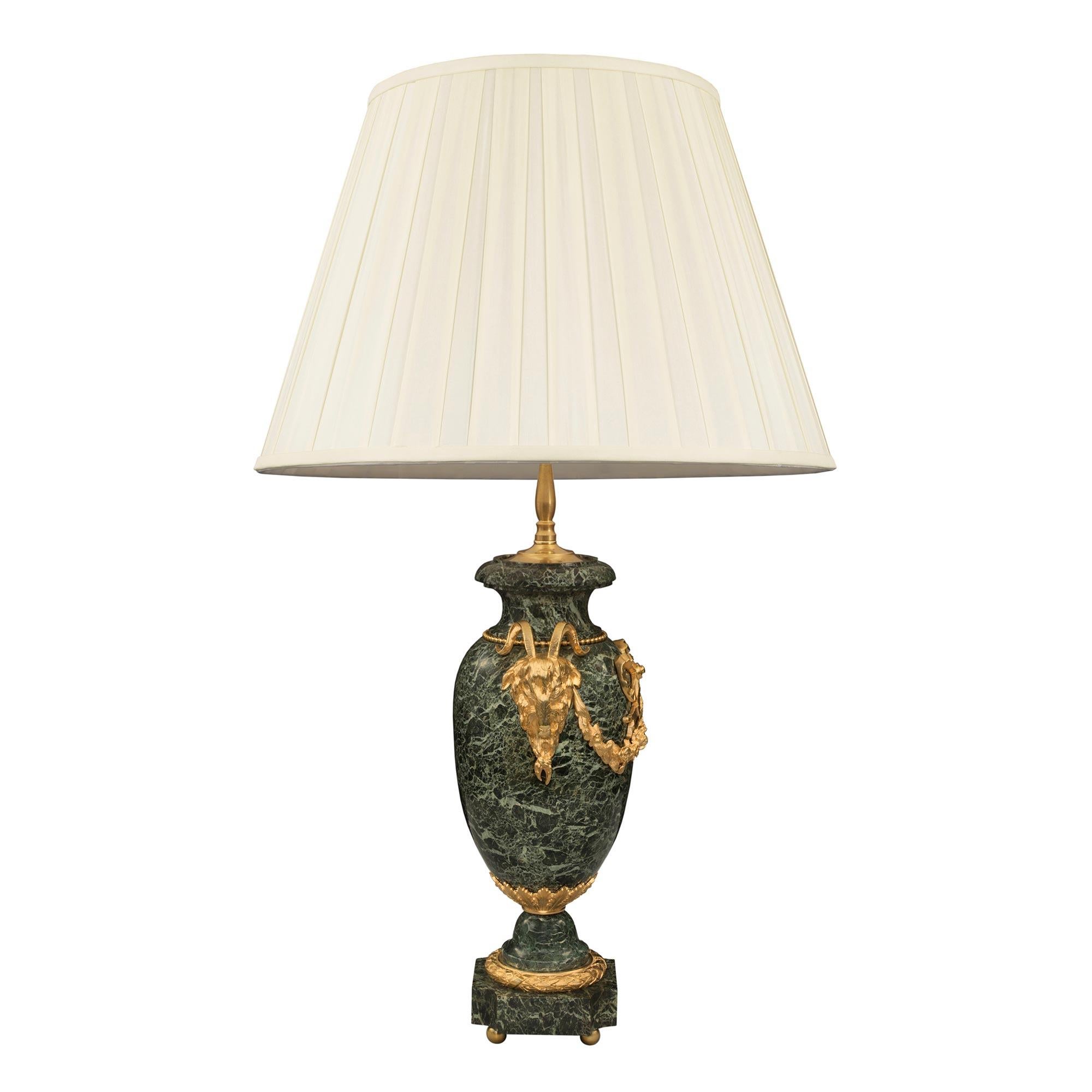 Pair of French Mid-19th Century Louis XVI Style Marble and Ormolu Lamps In Good Condition For Sale In West Palm Beach, FL