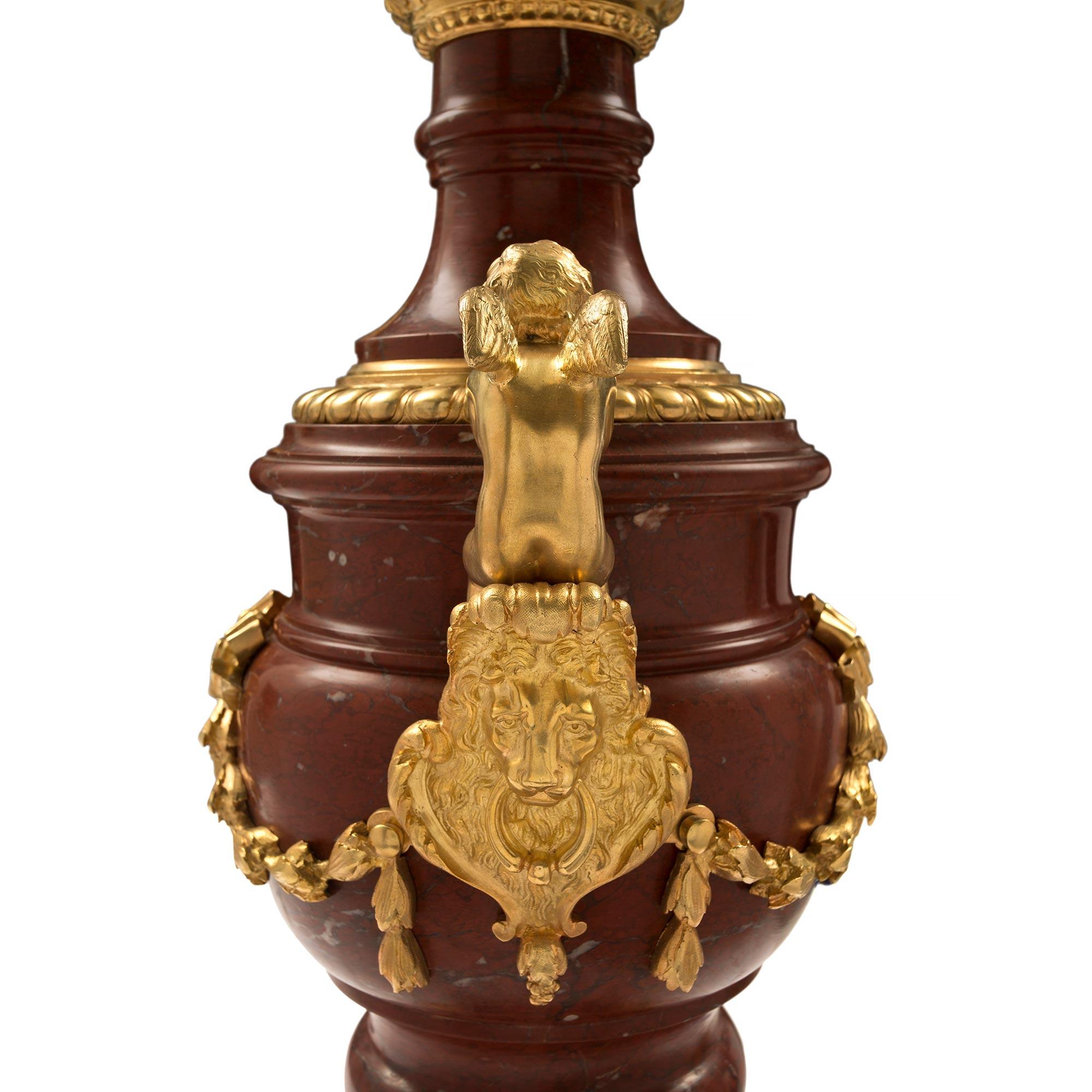 Pair of French Mid-19th Century Louis XVI Style Marble and Ormolu Urns For Sale 3