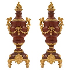 Pair of French Mid-19th Century Louis XVI Style Marble and Ormolu Urns