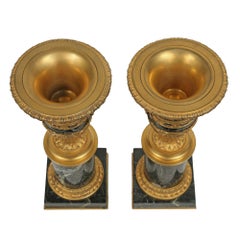 Pair of French Mid-19th Century Louis XVI Style Marble and Ormolu Vases