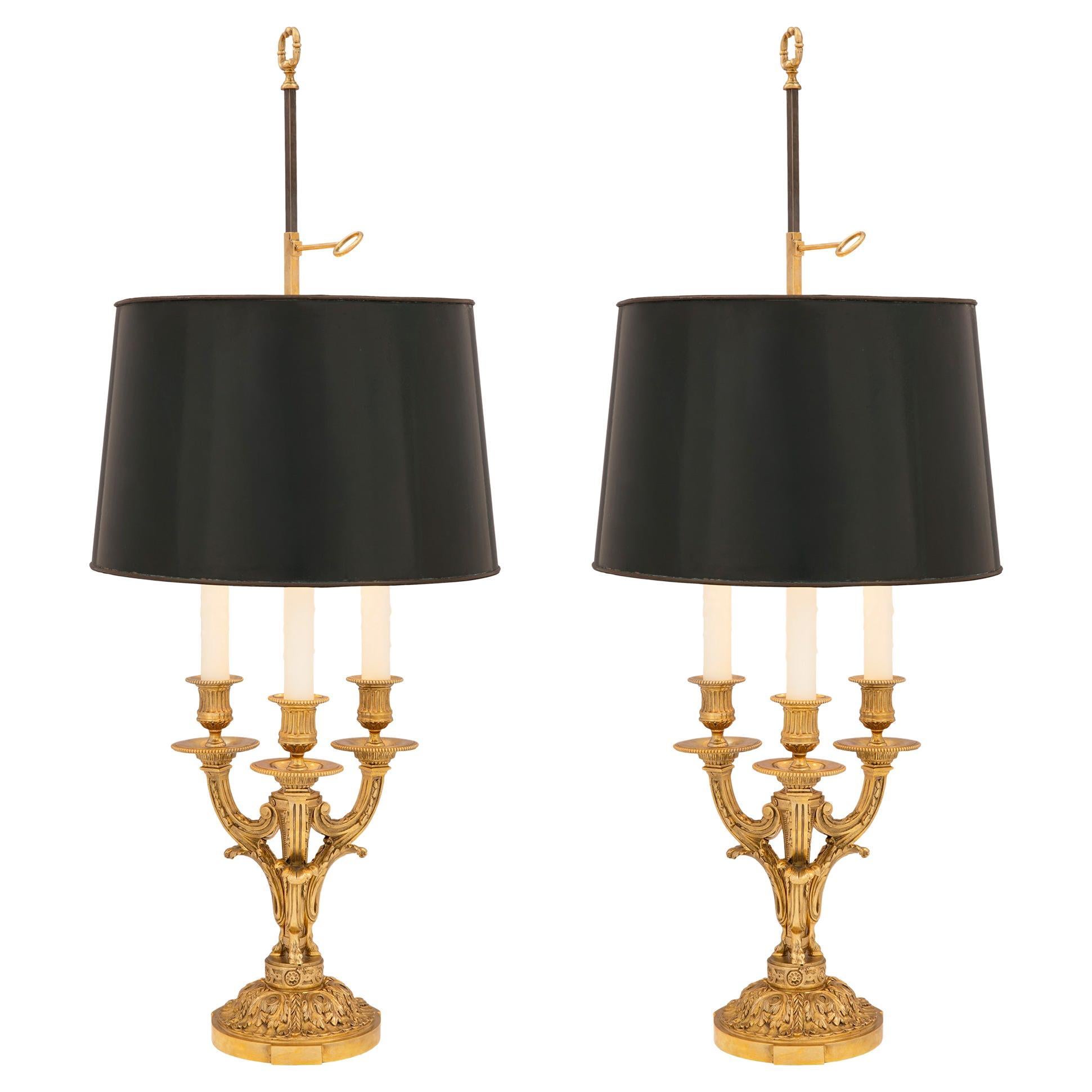 Pair of French Mid-19th Century Louis XVI Style Ormolu Bouilotte Lamps For Sale