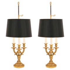 Paar französische Bouilotte-Lampen aus Goldbronze im Louis-XVI-Stil aus der Mitte des 19. Jahrhunderts