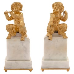 Antique Pair of French Mid-19th Century Louis XVI Style Statues of Young Cherubs