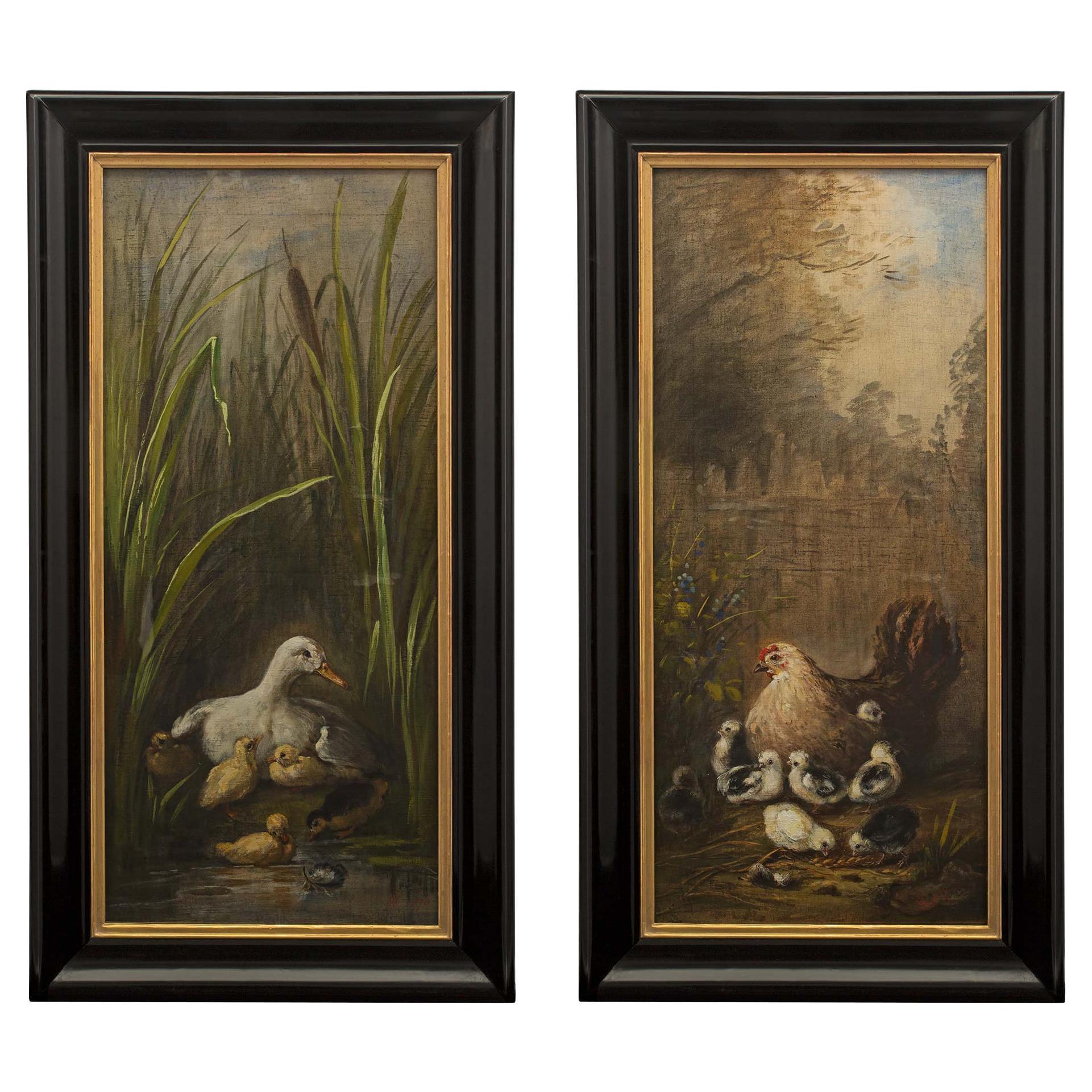 Pair of French Mid-19th Century Napoleon III Period Oil on Canvas