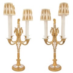 Pair of French Mid 19th Century Neo-Classical St. Candelabra Lamps