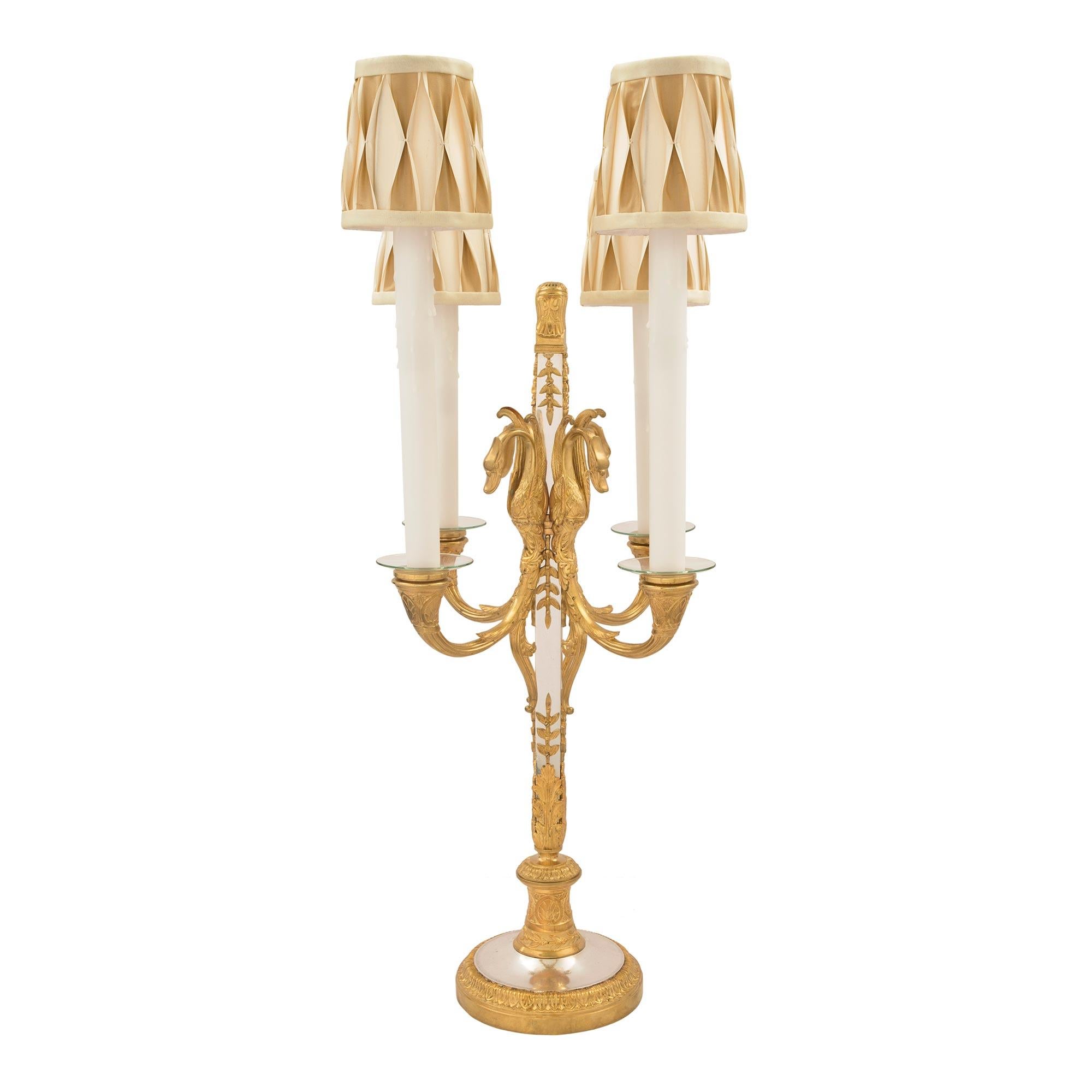 Silvered Pair of French Mid 19th Century Neo-Classical St. Candelabra Lamps For Sale