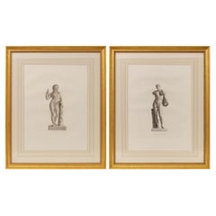 Antique pair of French mid 19th century Neo-Classical st. Prints of Bacchus and Mercury
