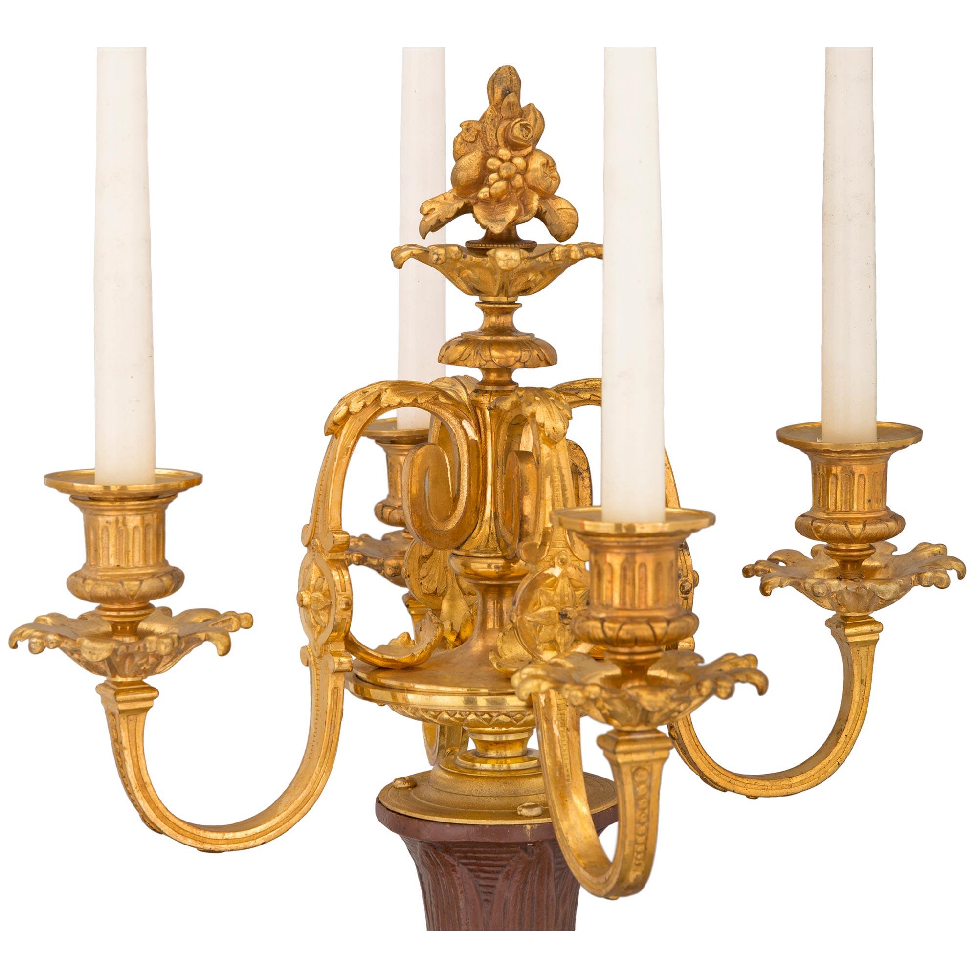 Pair of French Mid-19th Century Patinated Bronze and Ormolu Candelabra Statues For Sale 1