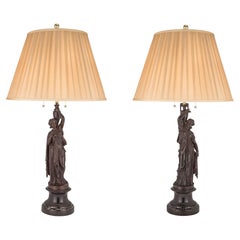 Pair of French Mid 19th Century Patinated Bronze Lamps