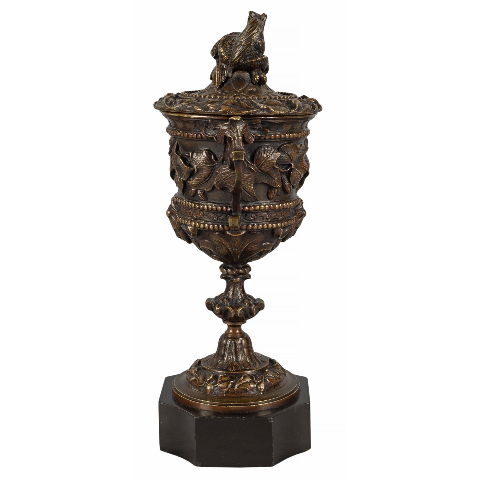 Pair of French Mid-19th Century Renaissance Style Patinated Bronze Lidded Urns For Sale 2
