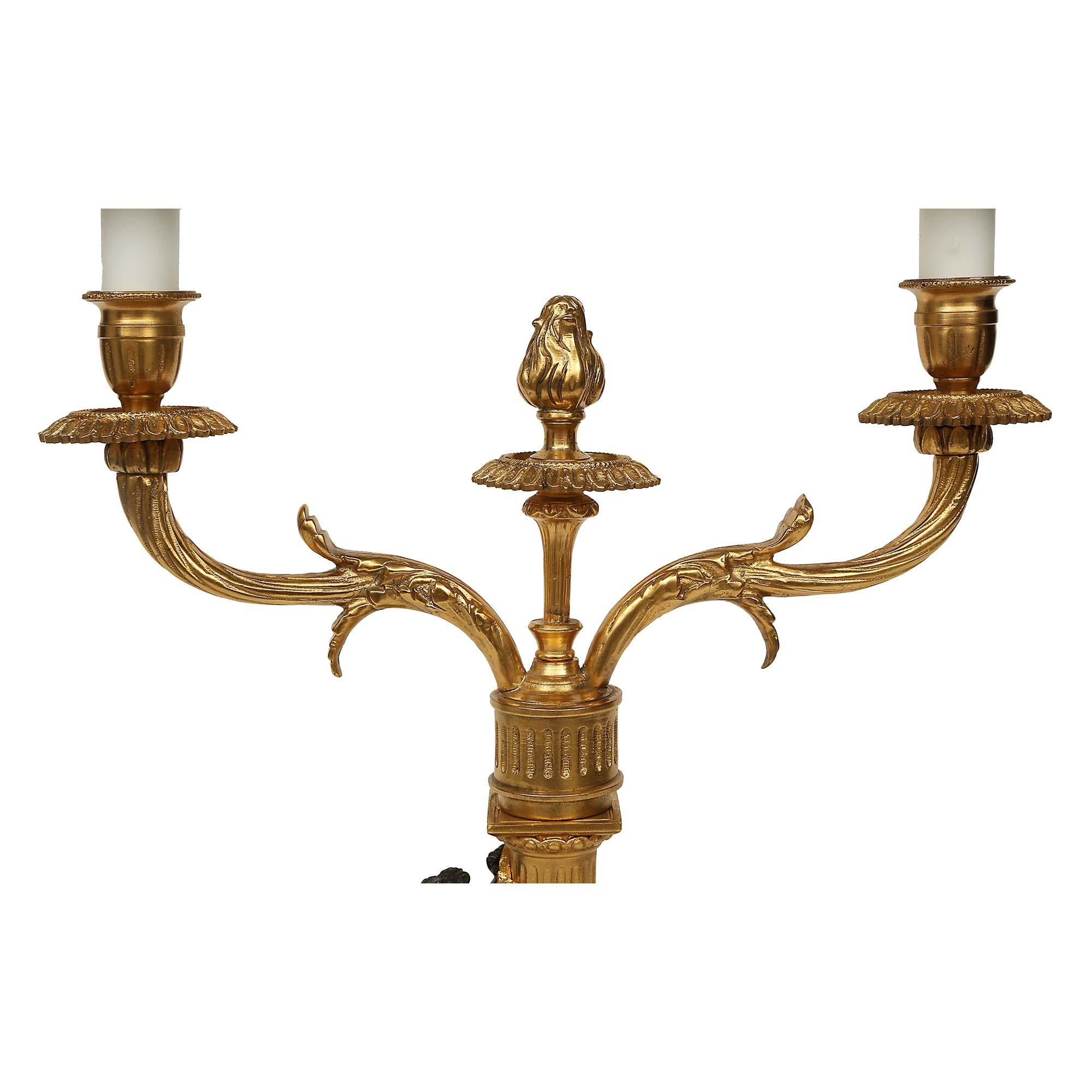 Ormolu  Pair of French Mid-19th Century Two-Arm Candelabras Mounted into Lamps For Sale