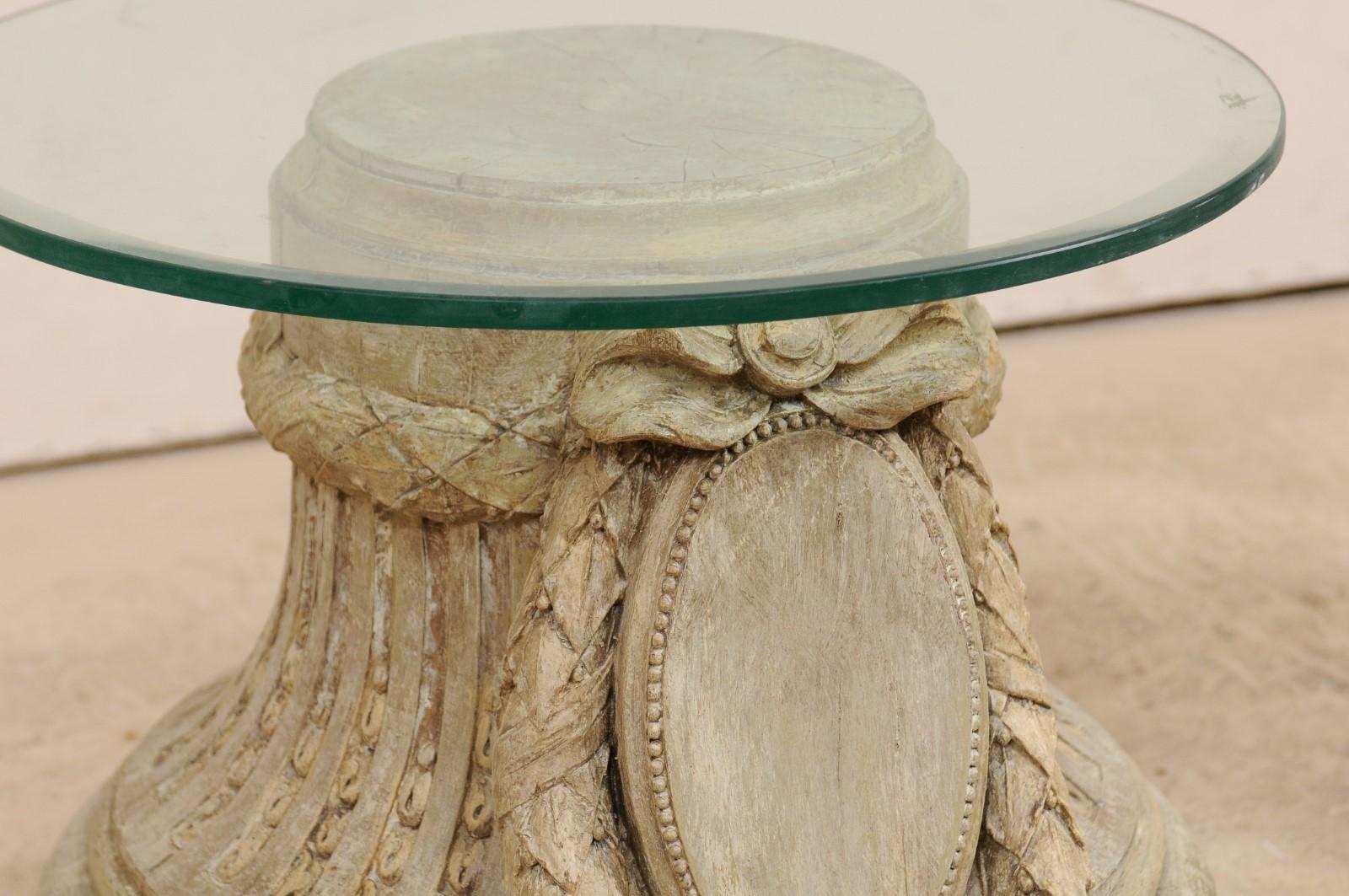 French Pair of Carved Capital Base Side Tables with 20