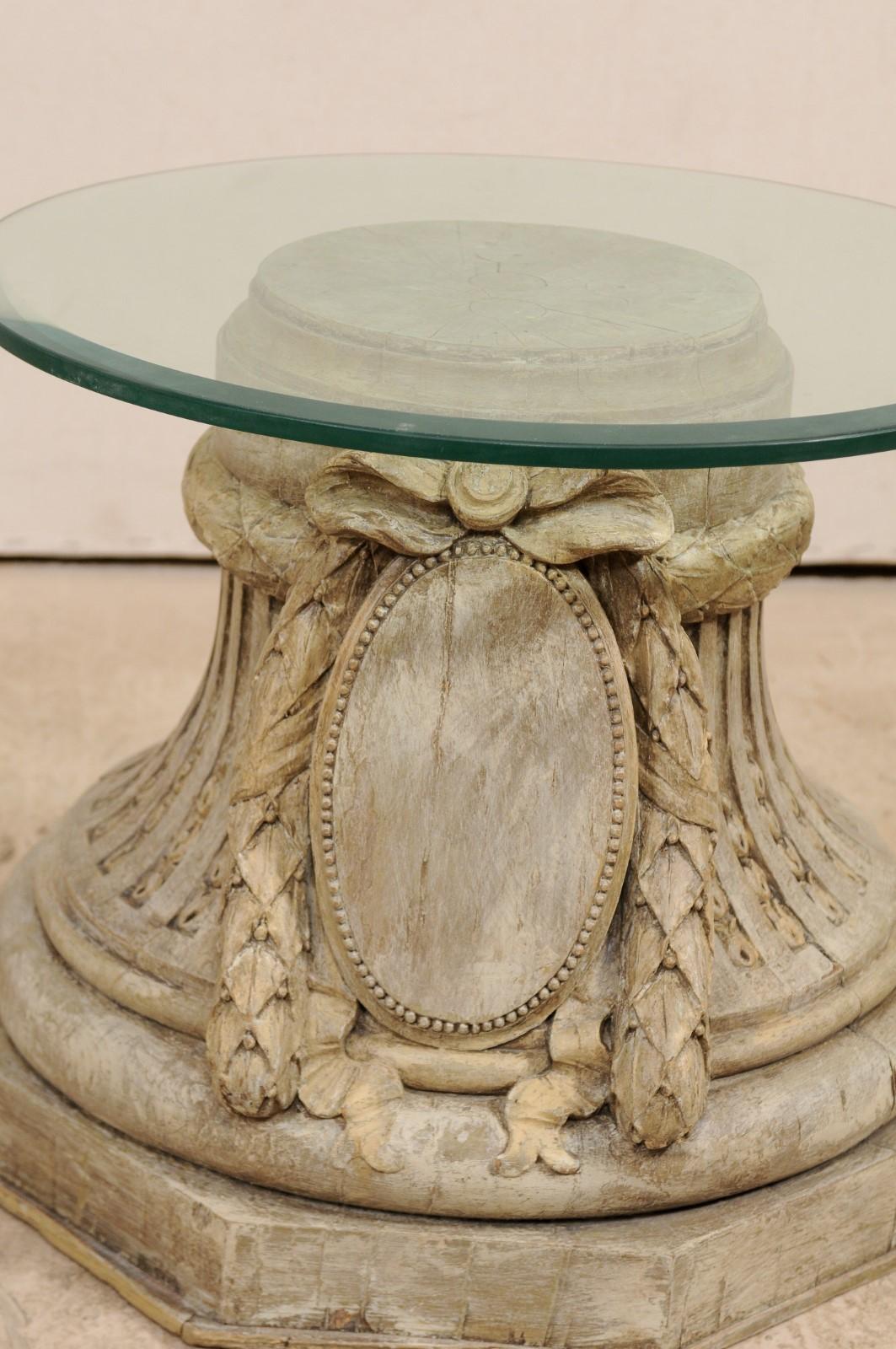 French Pair of Carved Capital Base Side Tables with 20