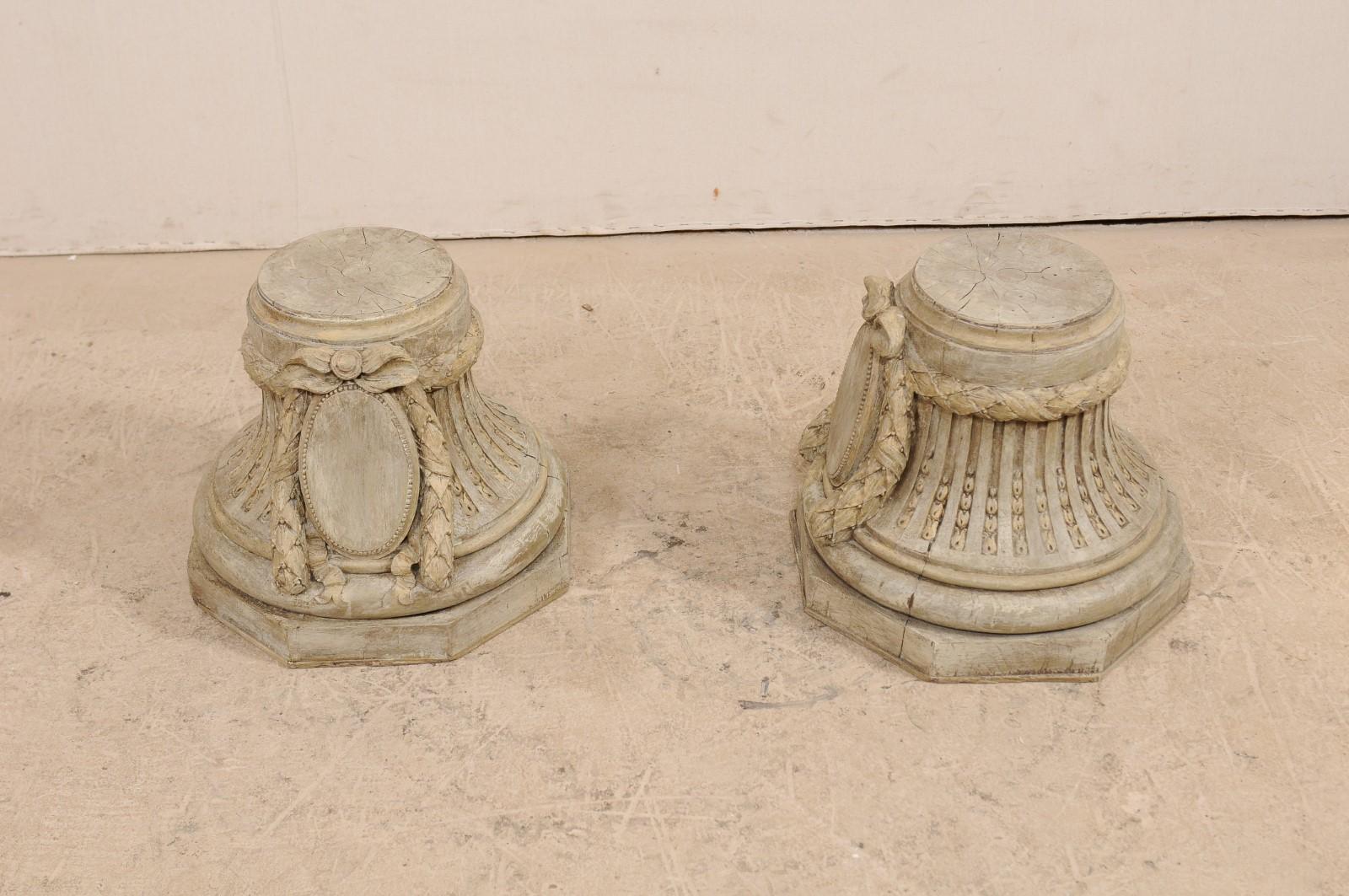 French Pair of Carved Capital Base Side Tables with 20