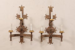 Pair of French Mid-20th Century Forged-Iron Gold Sconces with Fleur-de-Lis Motif