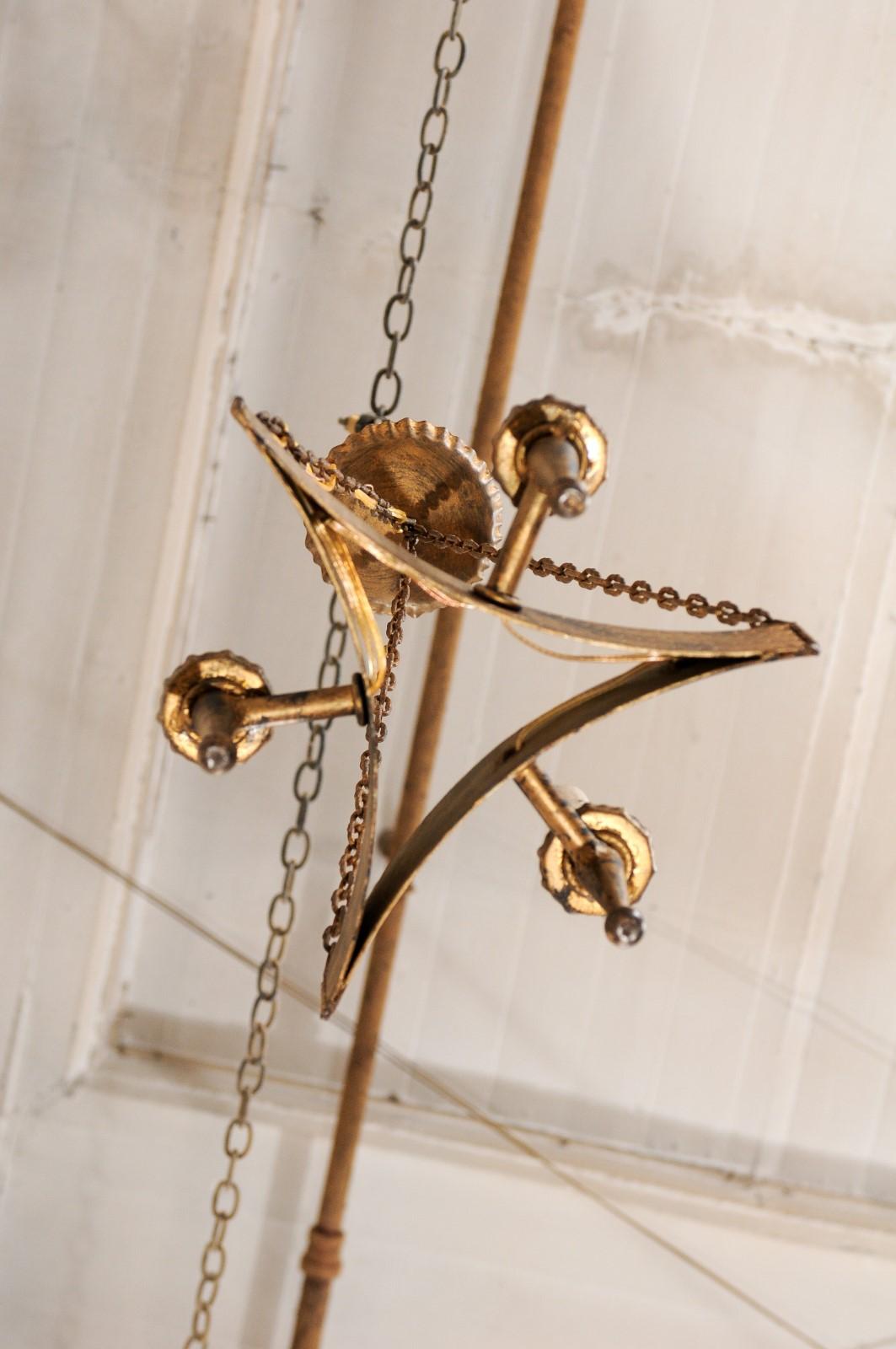 Pair of French Mid-20th Century Iron Chandeliers with Three Torch Style Arms 6