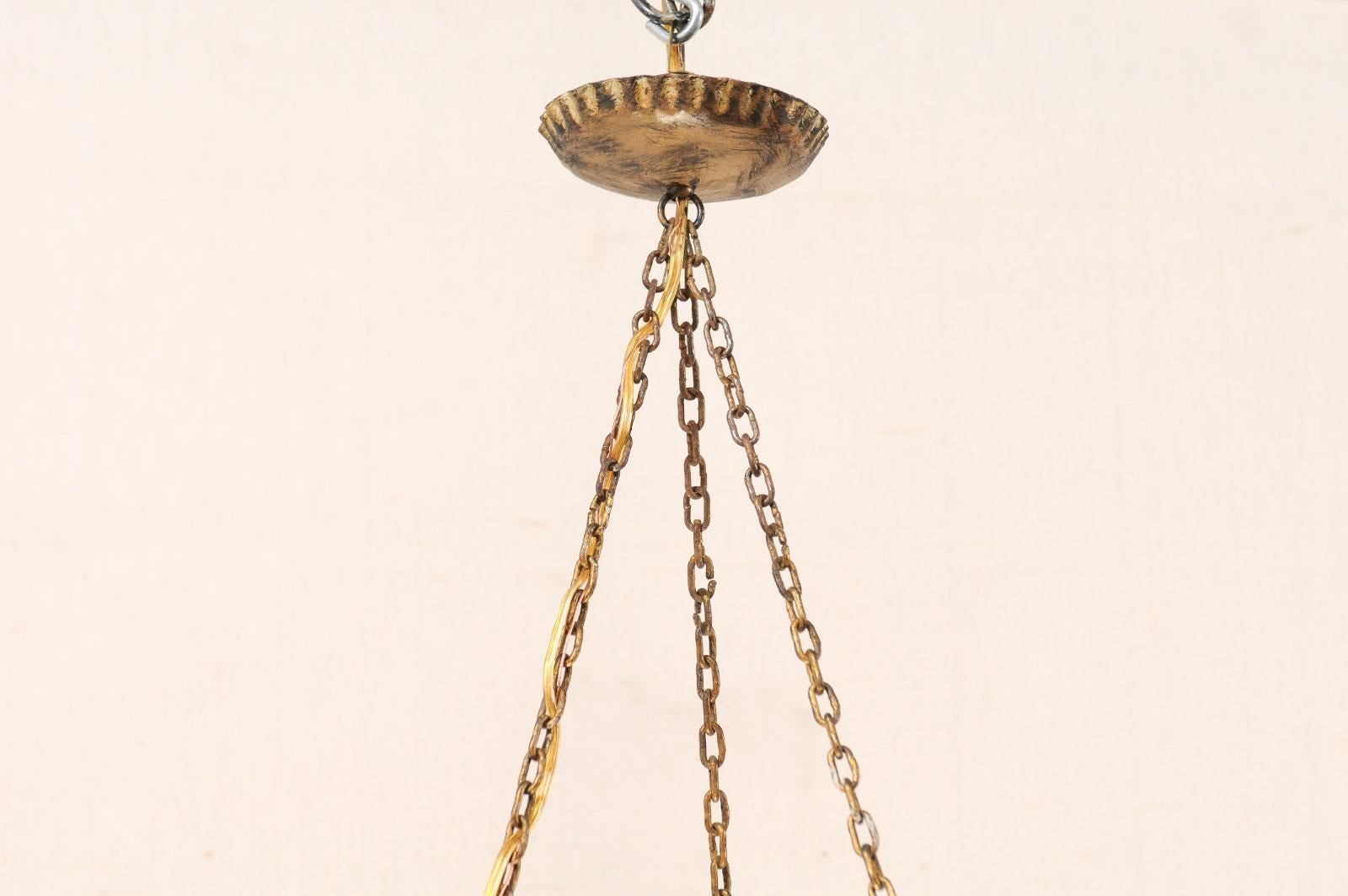 Pair of French Mid-20th Century Iron Chandeliers with Three Torch Style Arms 4