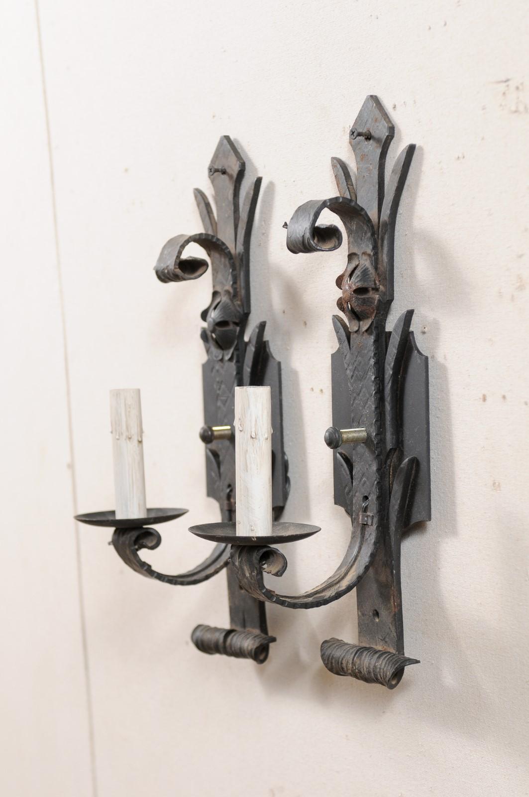 Pair of French Mid-20th Century Iron Sconces 7
