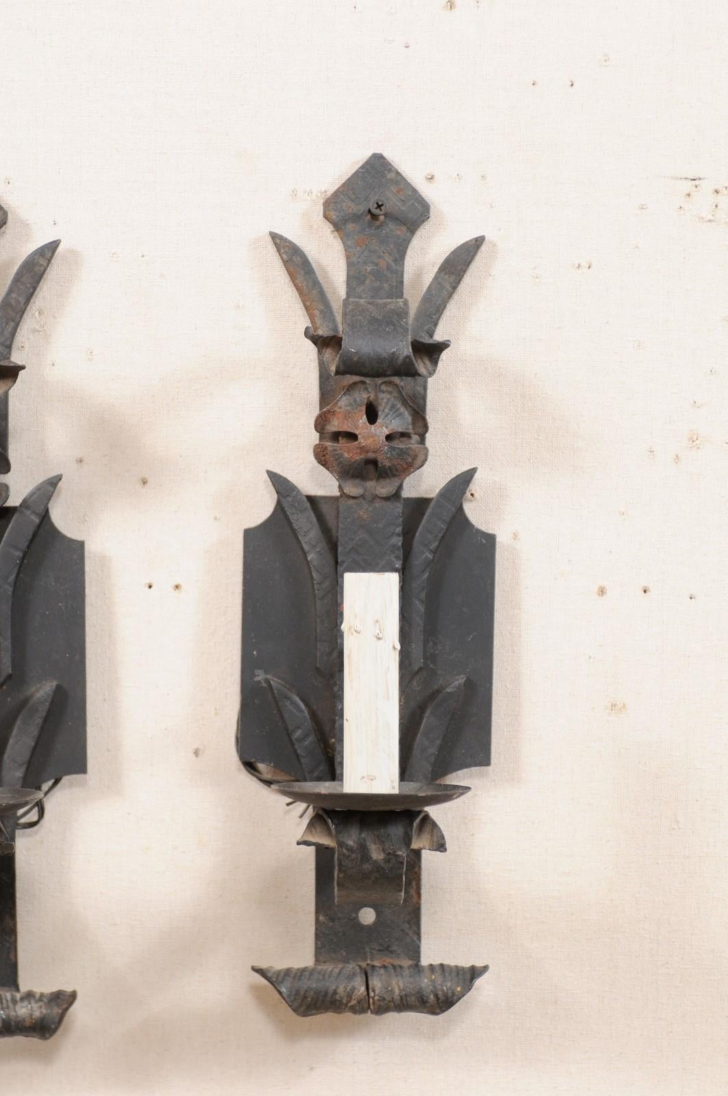 Pair of French Mid-20th Century Iron Sconces In Good Condition In Atlanta, GA