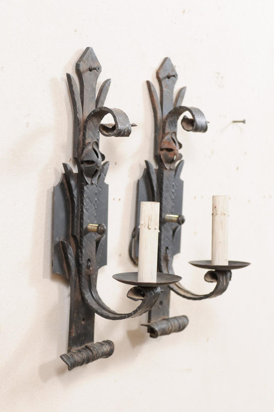 Pair of French Mid-20th Century Iron Sconces 1