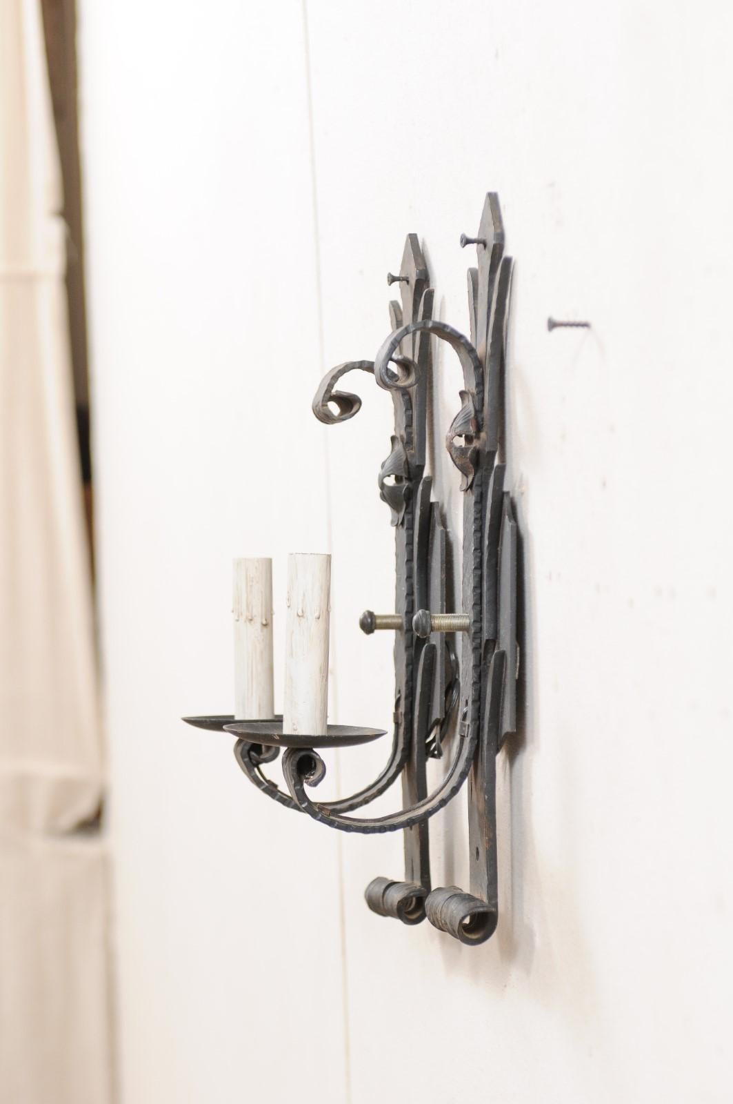 Pair of French Mid-20th Century Iron Sconces 2