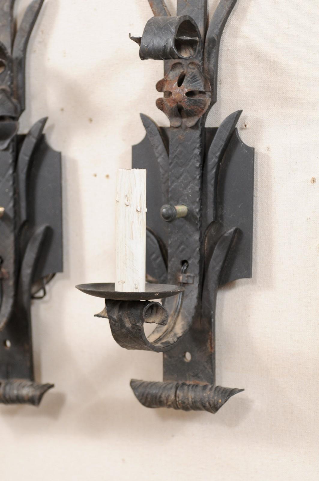 Pair of French Mid-20th Century Iron Sconces 5