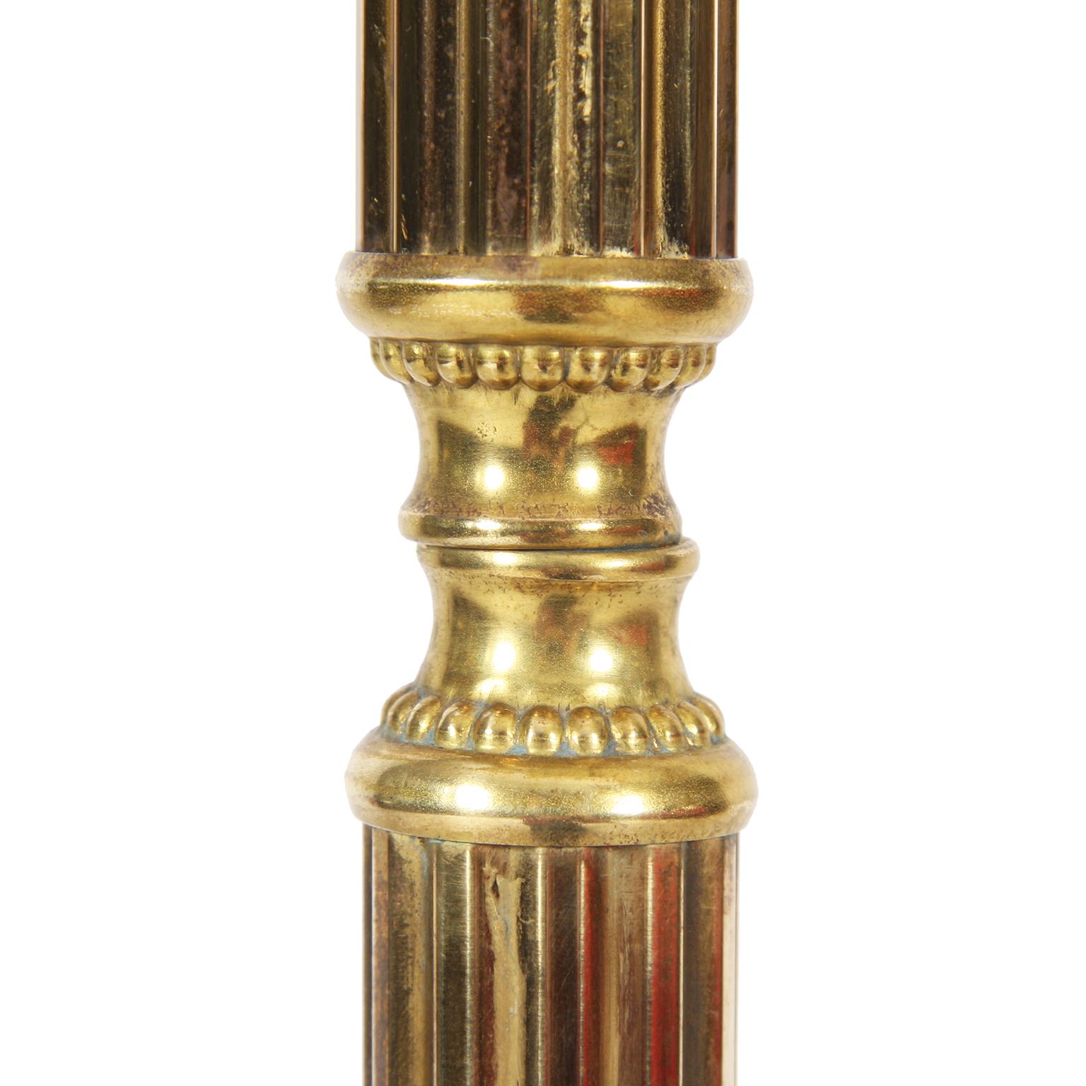 Pair of French Mid-20th Century Reeded Brass Floor Lamps For Sale 2